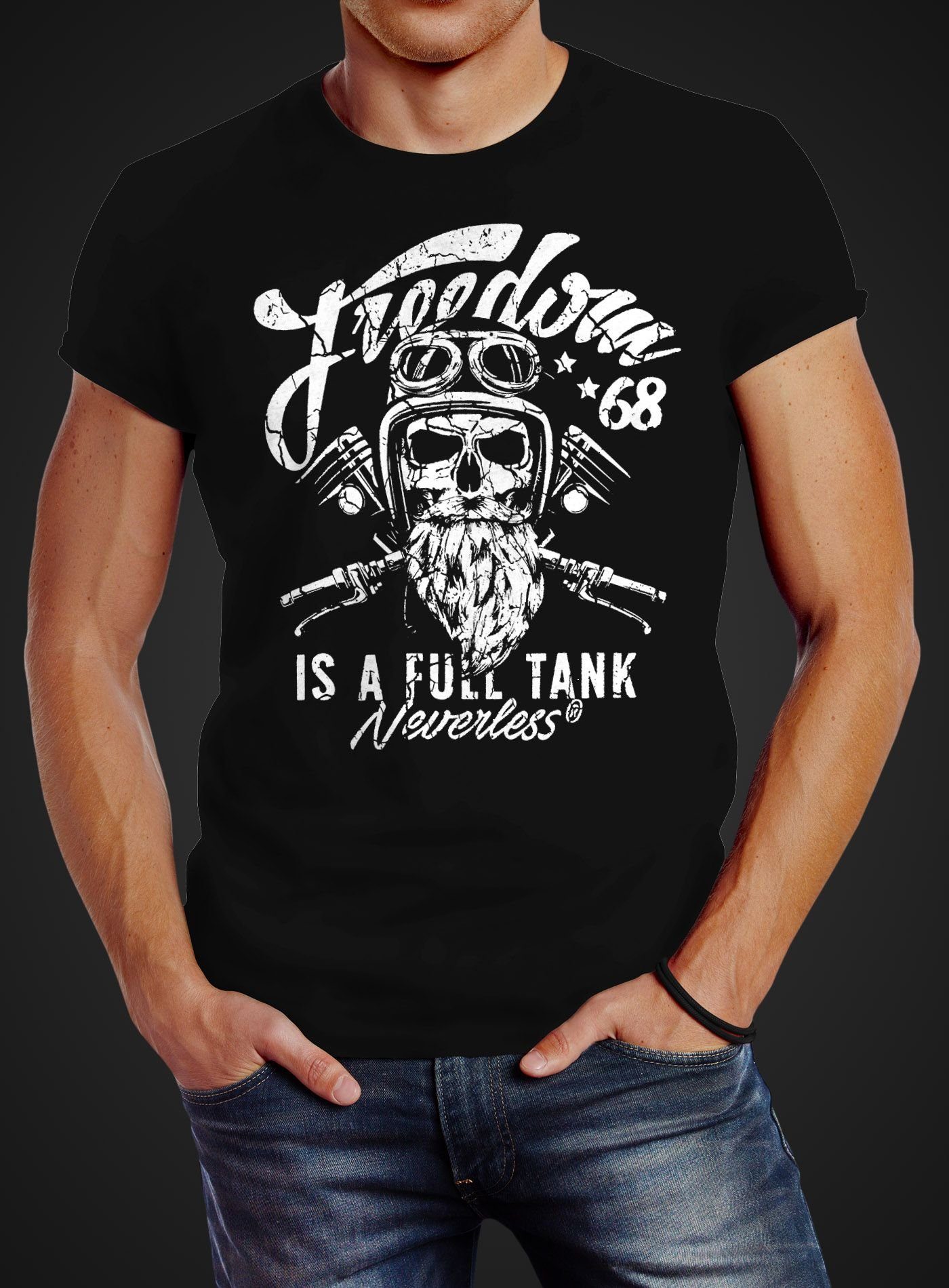 Neverless Print-Shirt Herren T-Shirt Biker Motorrad Motiv Freedom is a full günstig online kaufen