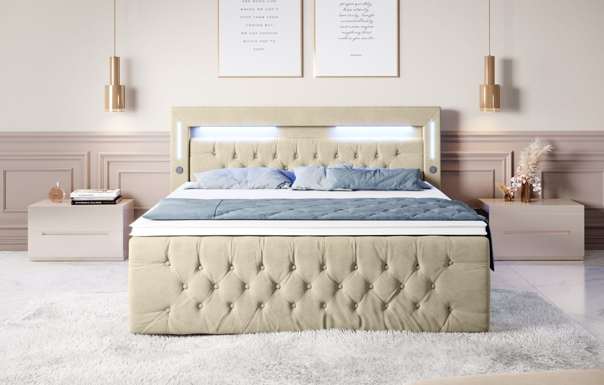 Luxusbetten24 Boxspringbett Moonlight, mit LED-Beleuchtung, USB-Anschluss günstig online kaufen