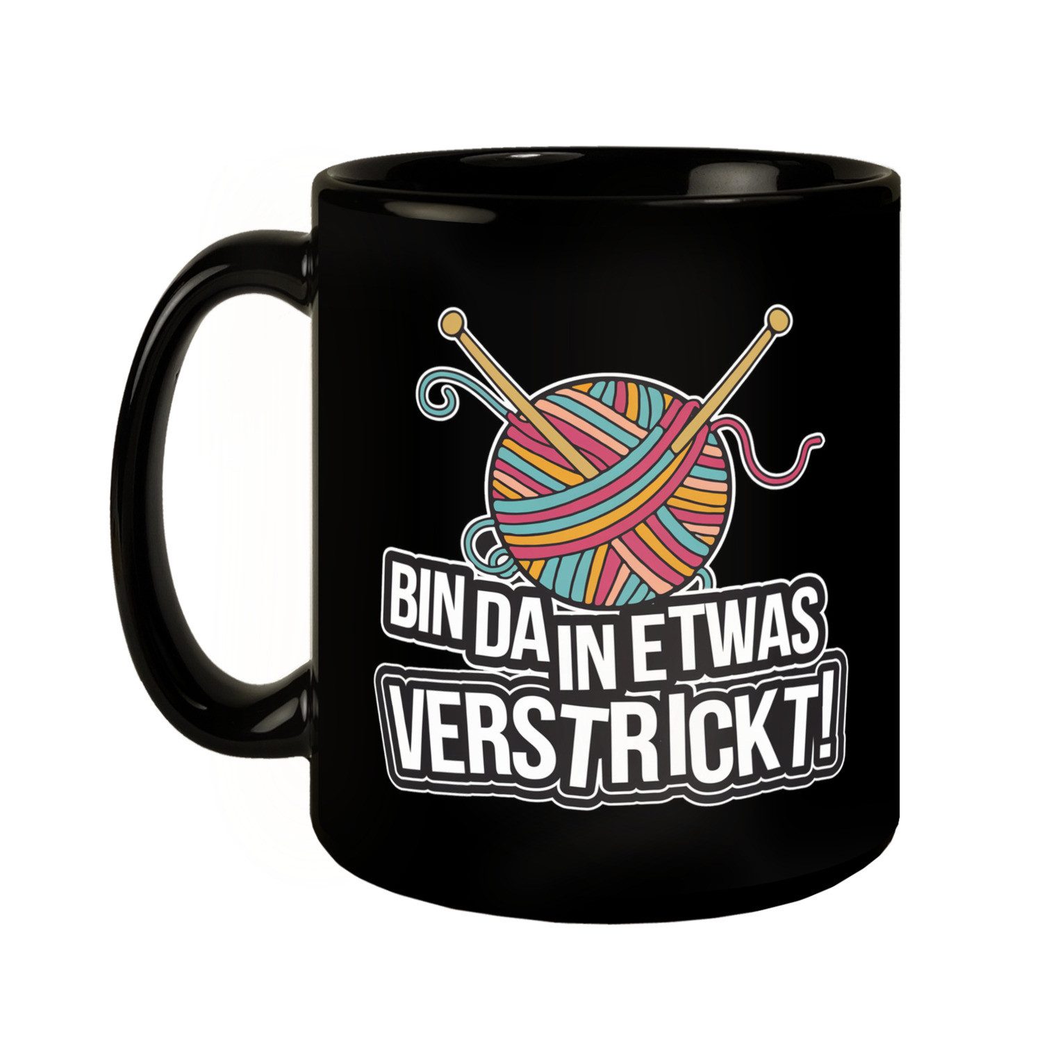 speecheese Tasse Bin da in etwas verstrickt Tasse mit Wolle und Stricknadeln