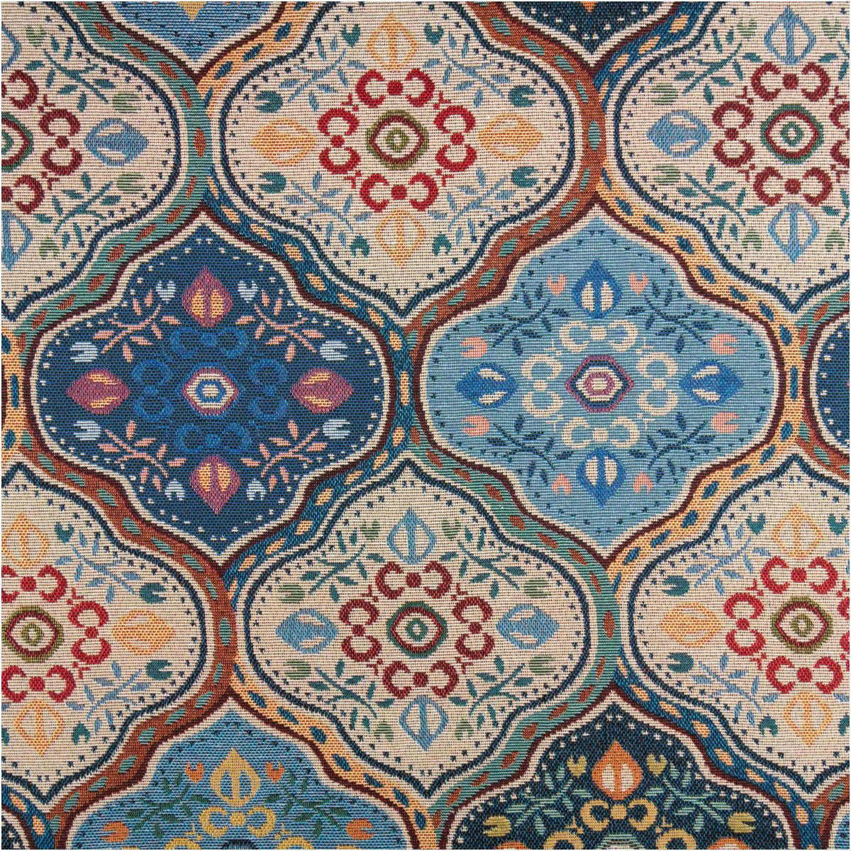 SCHÖNER LEBEN. Stoff Gobelin Stoff Ornamente groß blau bunt Meterware 150 cm, pflegeleicht