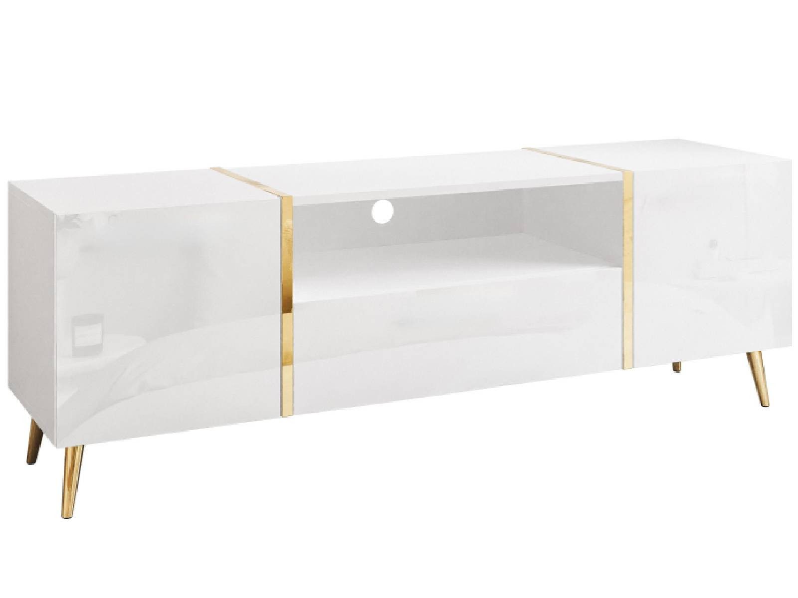 yourhouse24 Lowboard TV ONYX goldenen Beinen TV-Schrank Hochglanz Fernsehschrank