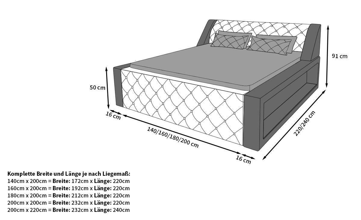 Sofa Dreams, Wasserbett Arezzo, Kunstleder, komplett, mit LED Beleuchtung, mit Sigma-K Keramik Heizsystem