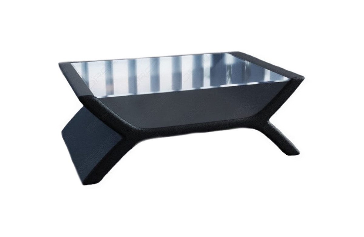 Sofa Dreams Couchtisch Leder Calabria Tisch mit Sicherheitsglasplatte 12mm (1 Tisch), mit Kunstleder Premium Bezug in Grau-Schwarz, Designertisch