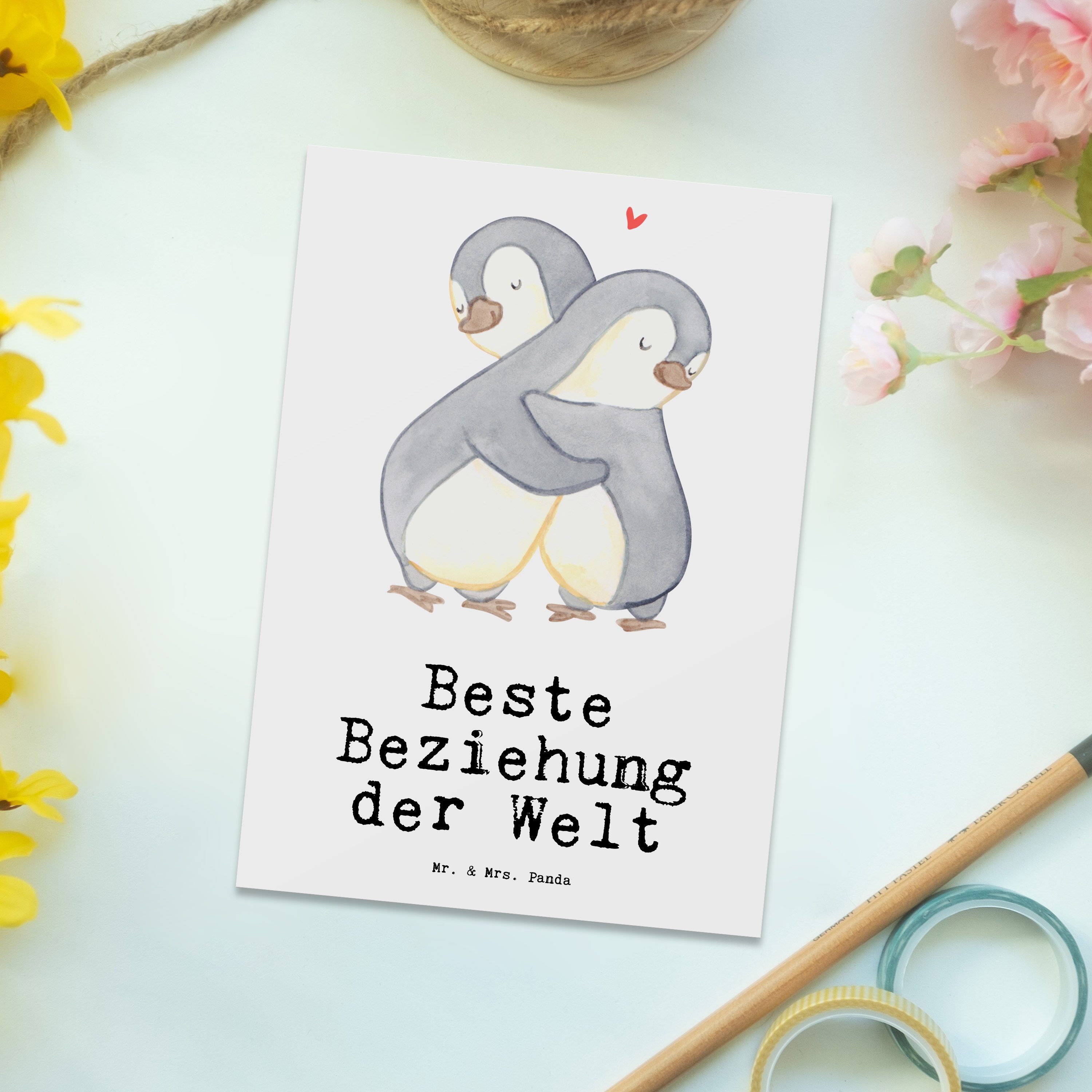 Mr. & Mrs. Panda Welt - Geburtst Postkarte der Pinguin Geschenk, Verlieb, - Beste Beziehung Weiß