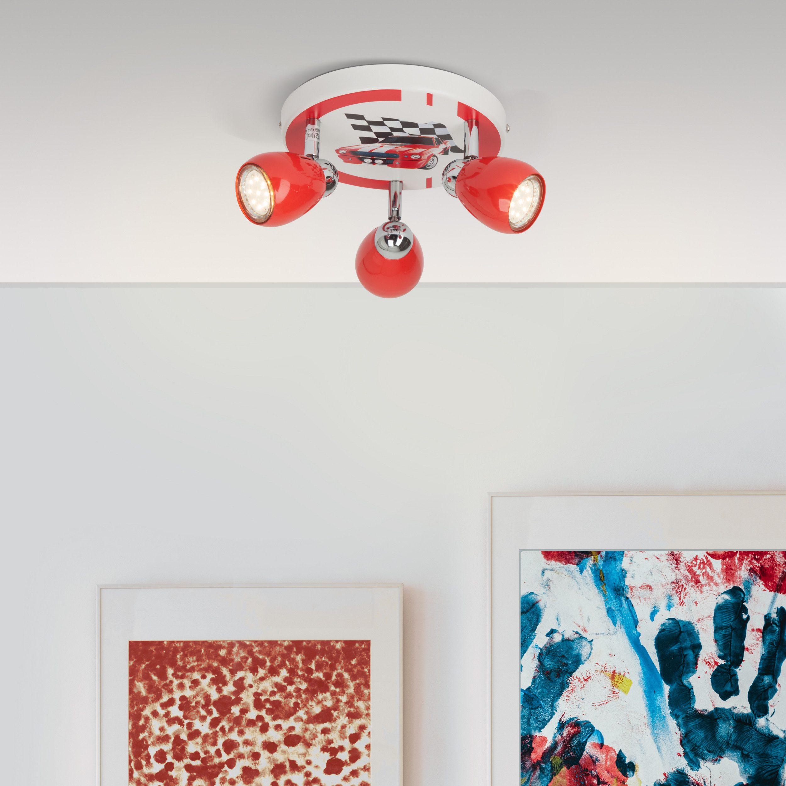 Lightbox Deckenstrahler, LED wechselbar, Warmweiß, LED Deckenstrahler im Racingdesign mit warmweißem Licht