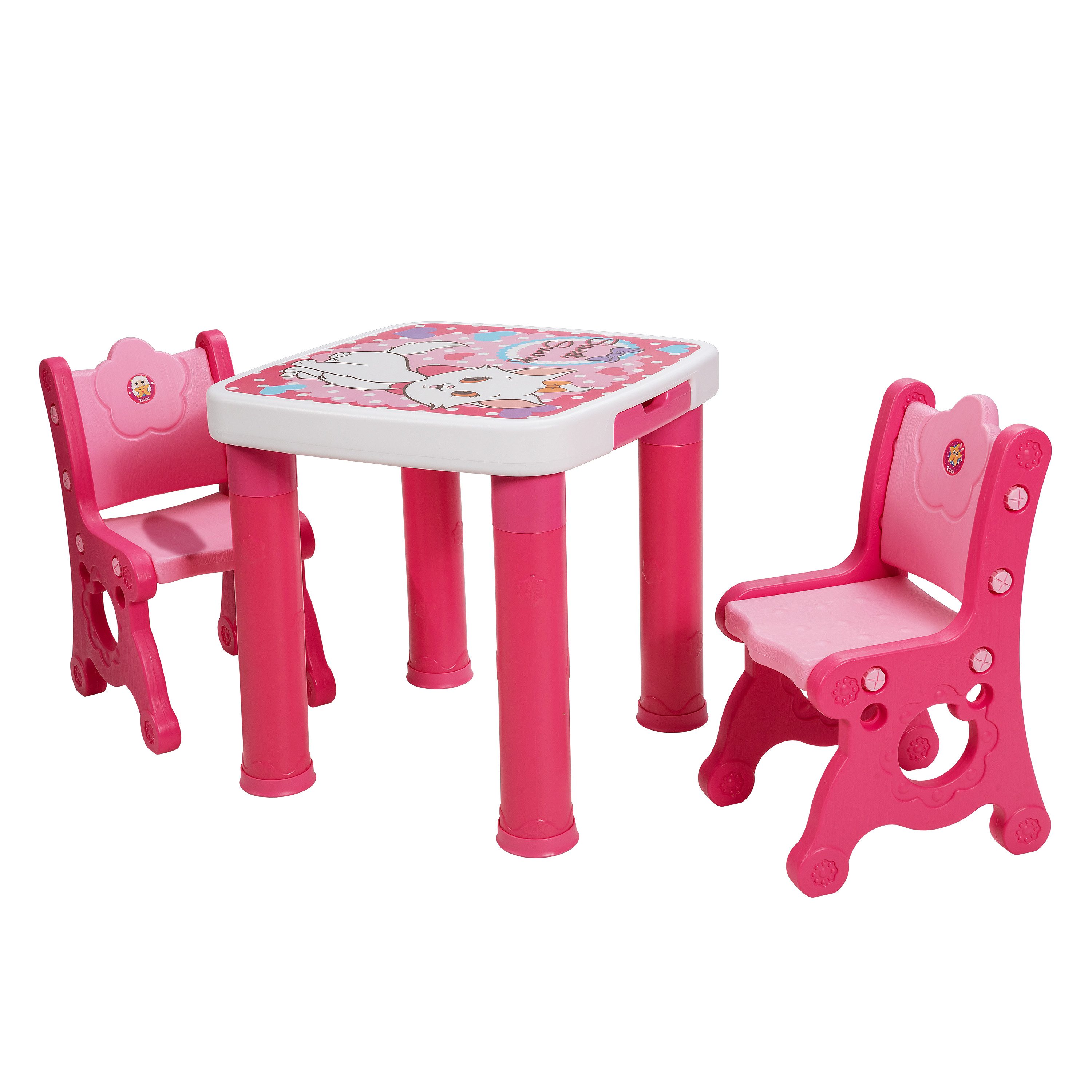 COSTWAY Kindersitzgruppe, höhenverstellbarer mit 4 Schubladen & 2 Stühlen