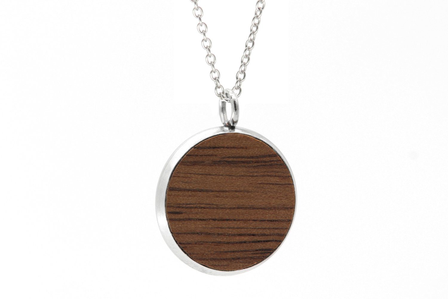 NaturSchatulle Kette mit Anhänger Circle Light Holzmedaillon (Amulett Halskette Holzanhänger), 925 Silberkette 50cm
