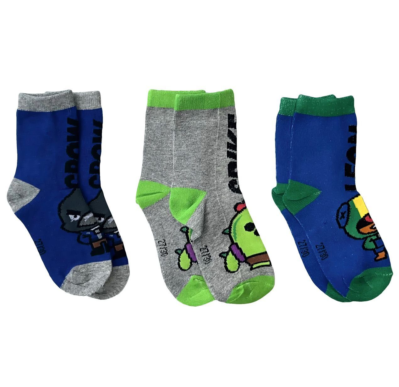 coole-fun-t-shirts Freizeitsocken BRAWL STARS Kindersocken Socken für Jungen + Mädchen 3 Paar Strümpfe im Set Kinder Kniestrümpfe Größen 27/30 31/34 35/38