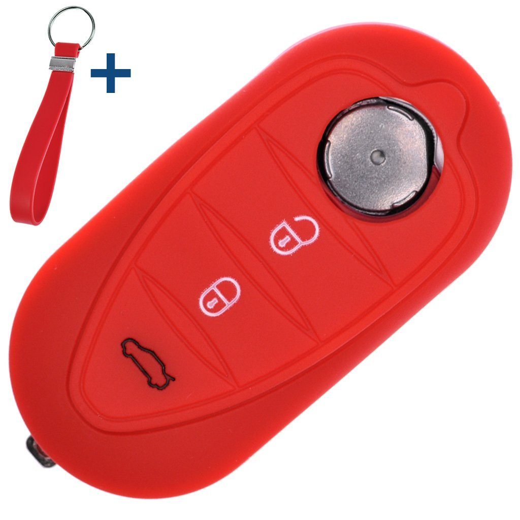 mt-key Schlüsseltasche Autoschlüssel Silikon Schutzhülle mit passendem Schlüsselband, für ALFA Romeo Mito Giulietta 940 4C ab 2008 3 Tasten Klappschlüssel Rot