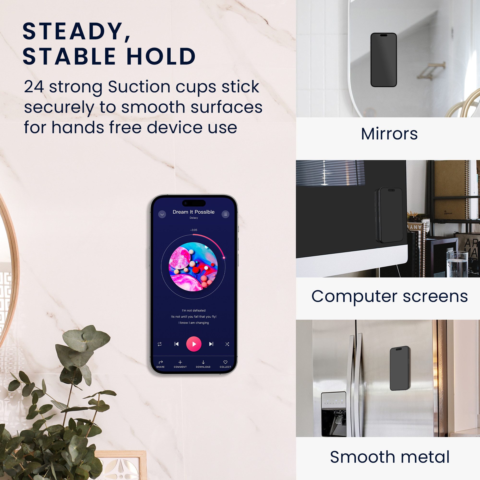 kwmobile Popsockets 2x Silikon Saugnapf Handyhalterung - Handy Halter selbstklebend, (2-tlg., 5,5 x 8cm Universal Halterung für Handyhüllen) – Bild 4 von 5