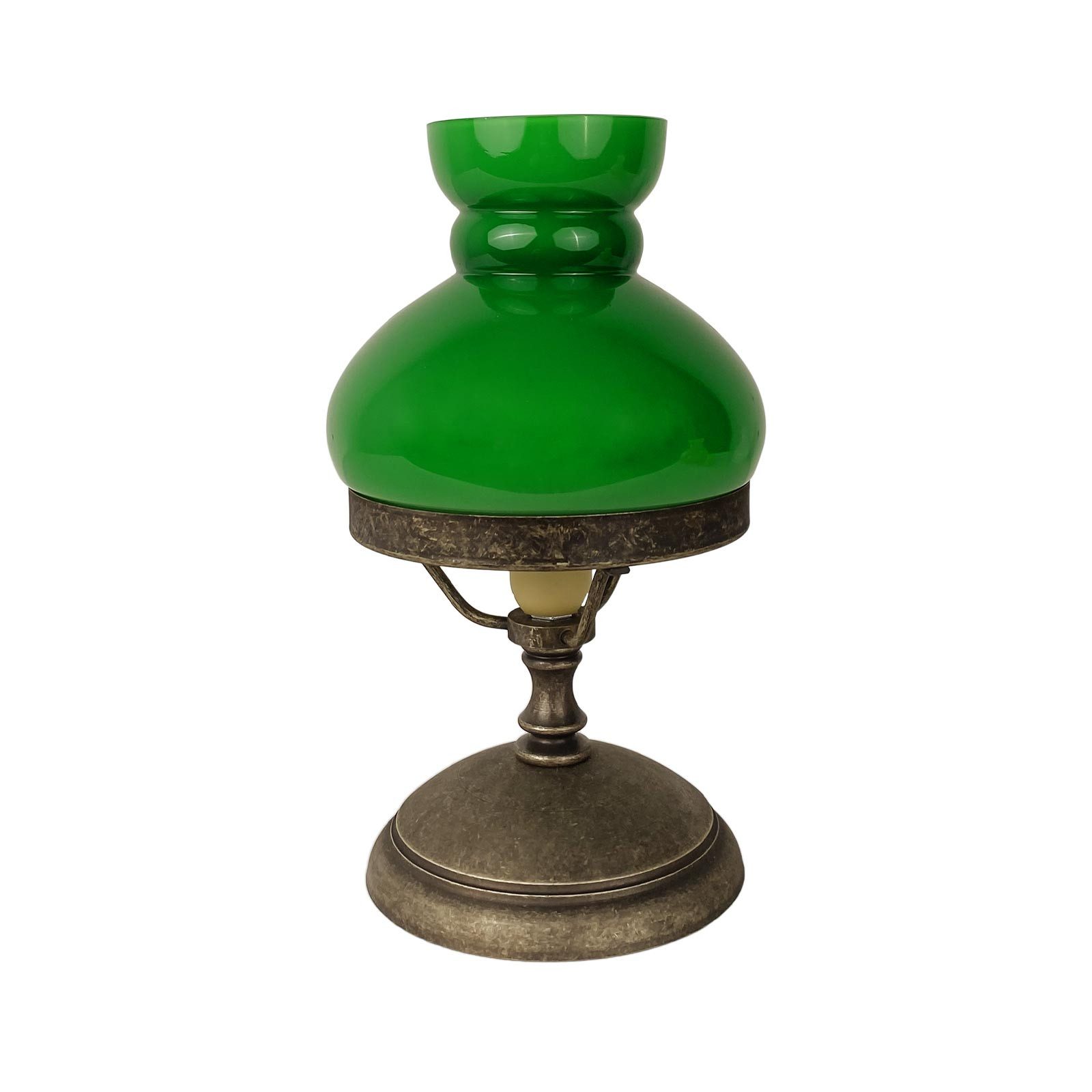 Licht-Erlebnisse Tischleuchte DANIEL, ohne Leuchtmittel, E14 23,5 cm D: 13,5 cm in Bronze Antik matt Grün Glas Messing massiv