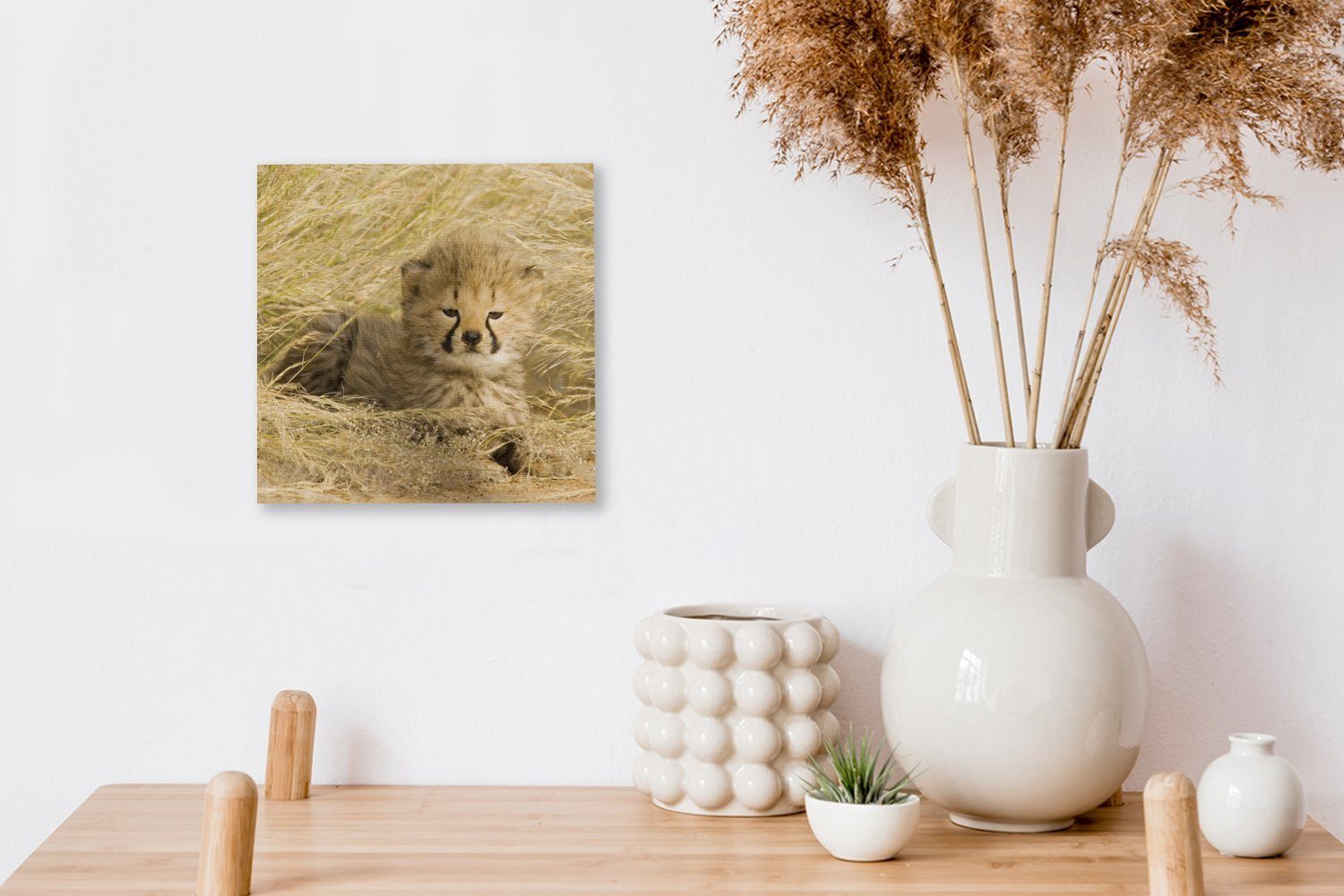 OneMillionCanvasses® Leinwandbild Gepard Leinwand für (1 Jung Bilder - Schlafzimmer St), - Wohnzimmer Gras