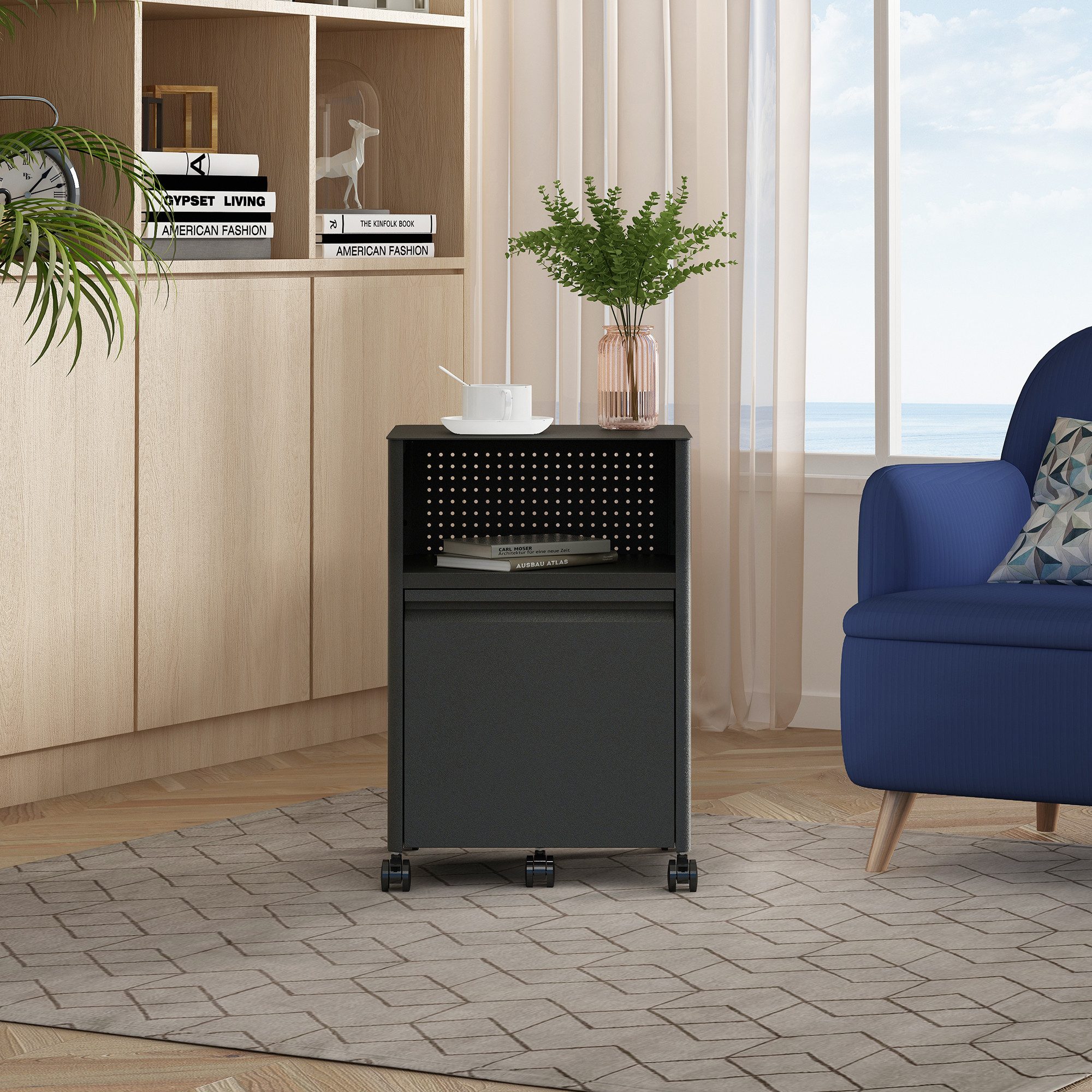 en.casa Rollcontainer, »Velvevn« mit Schublade Stahl 54 x 40 x 36 cm Schwarz