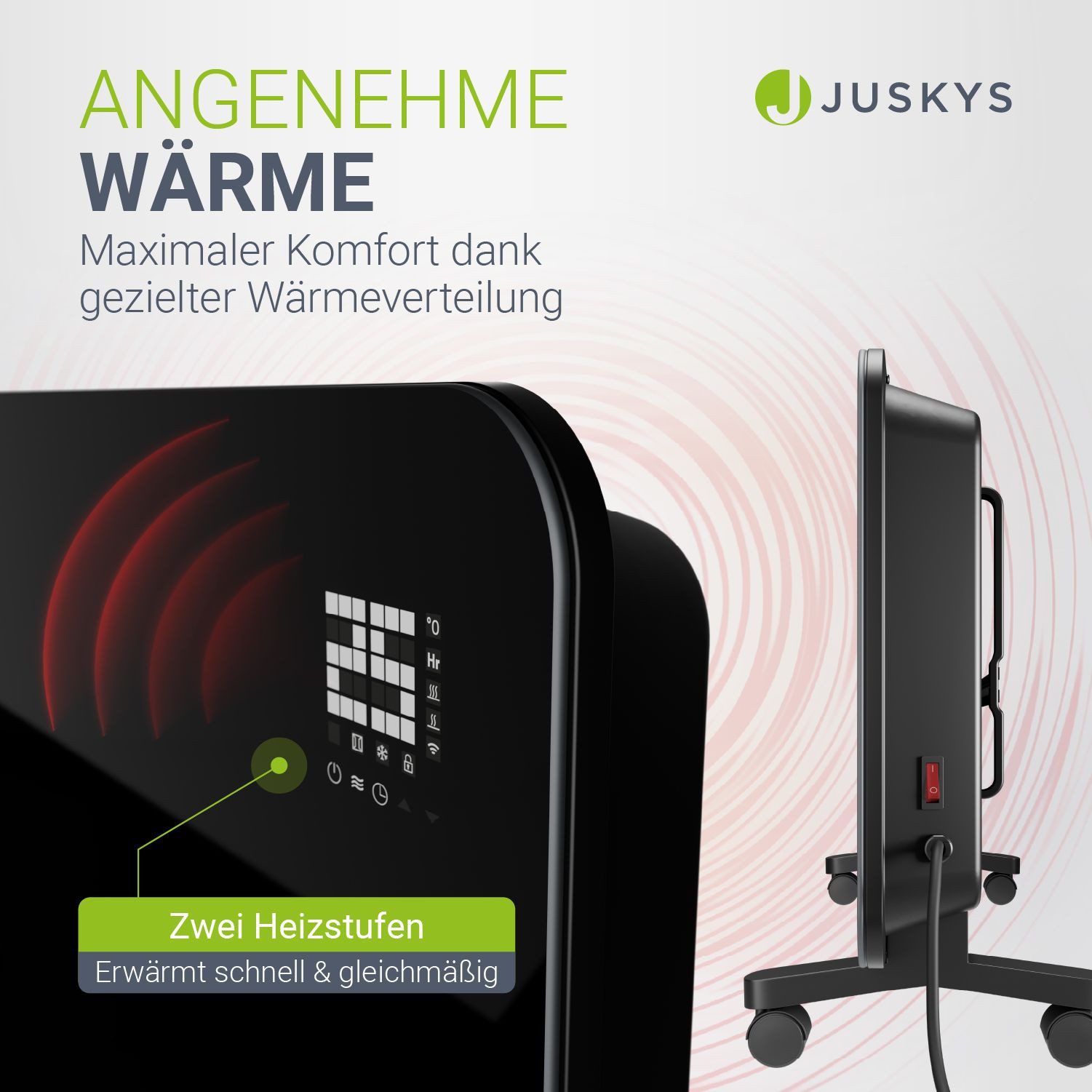 Juskys Konvektor Glasheizung, 2000 W, App-Steuerung & Ferndbedienung, Wand- & Bodenmontage, gehärtetes Glas