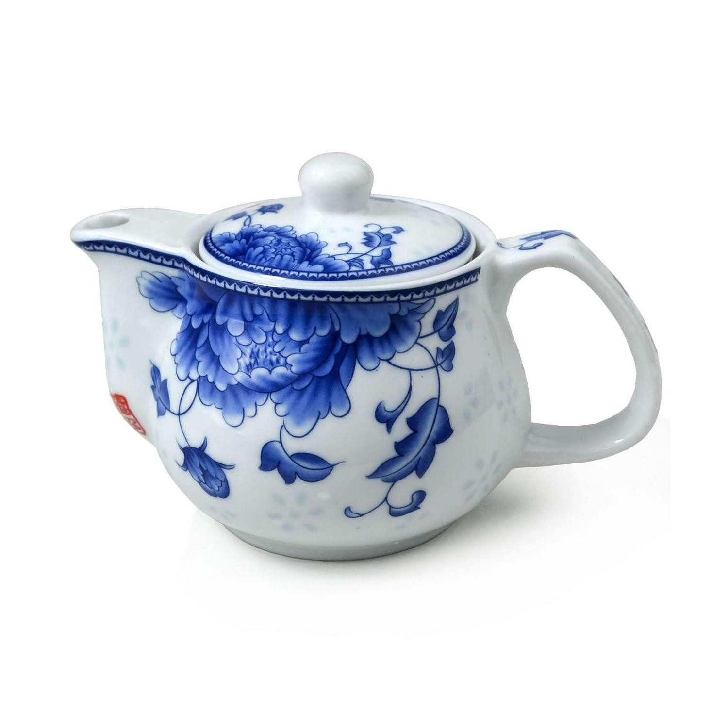 LuxusKollektion Teekanne Teekanne Porzellan Blau Weiss 266ml Pfingstrose