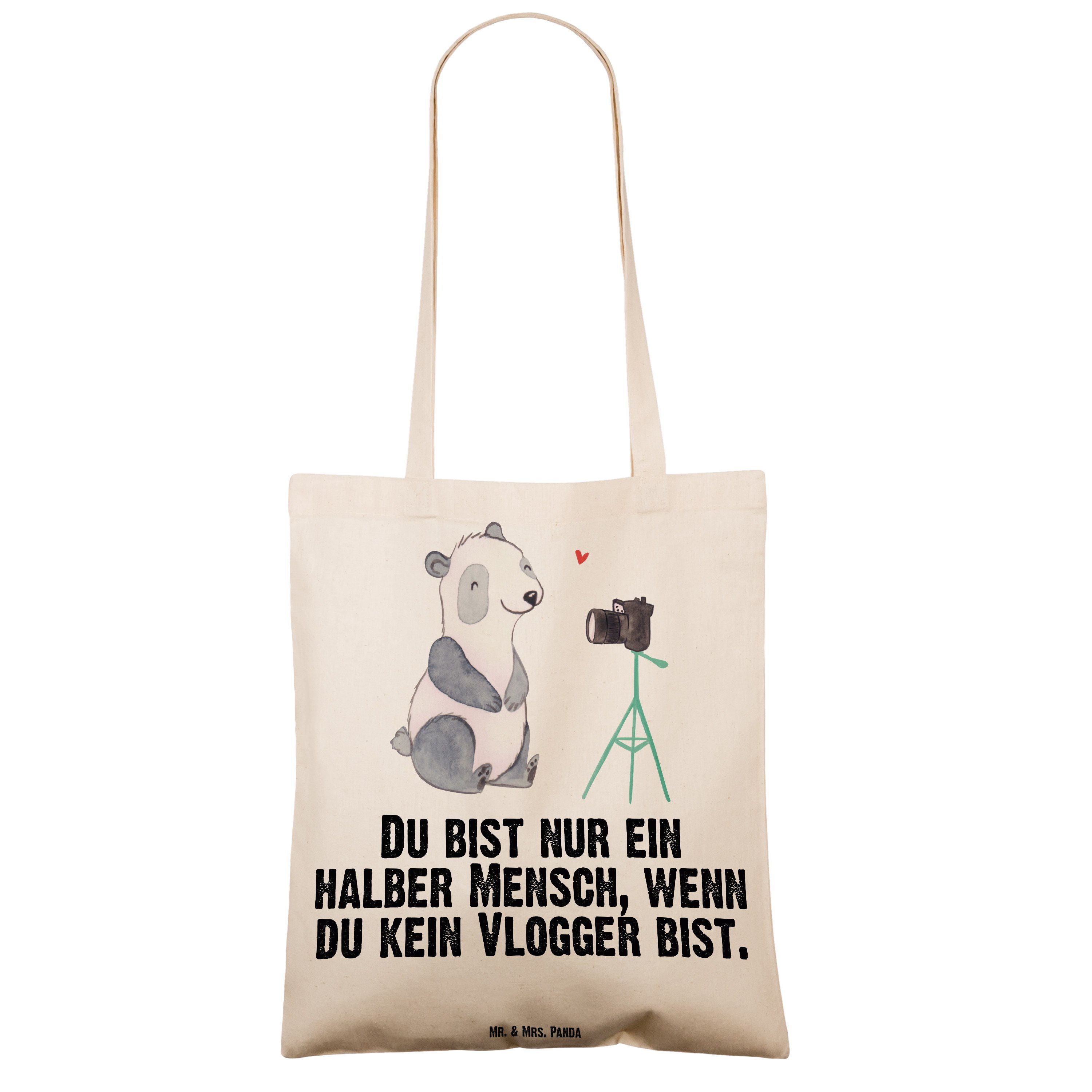 Mr. & Mrs. Vlogger Panda Einkaufstasc - Tragetasche - Herz mit Beuteltasche, Transparent (1-tlg) Geschenk