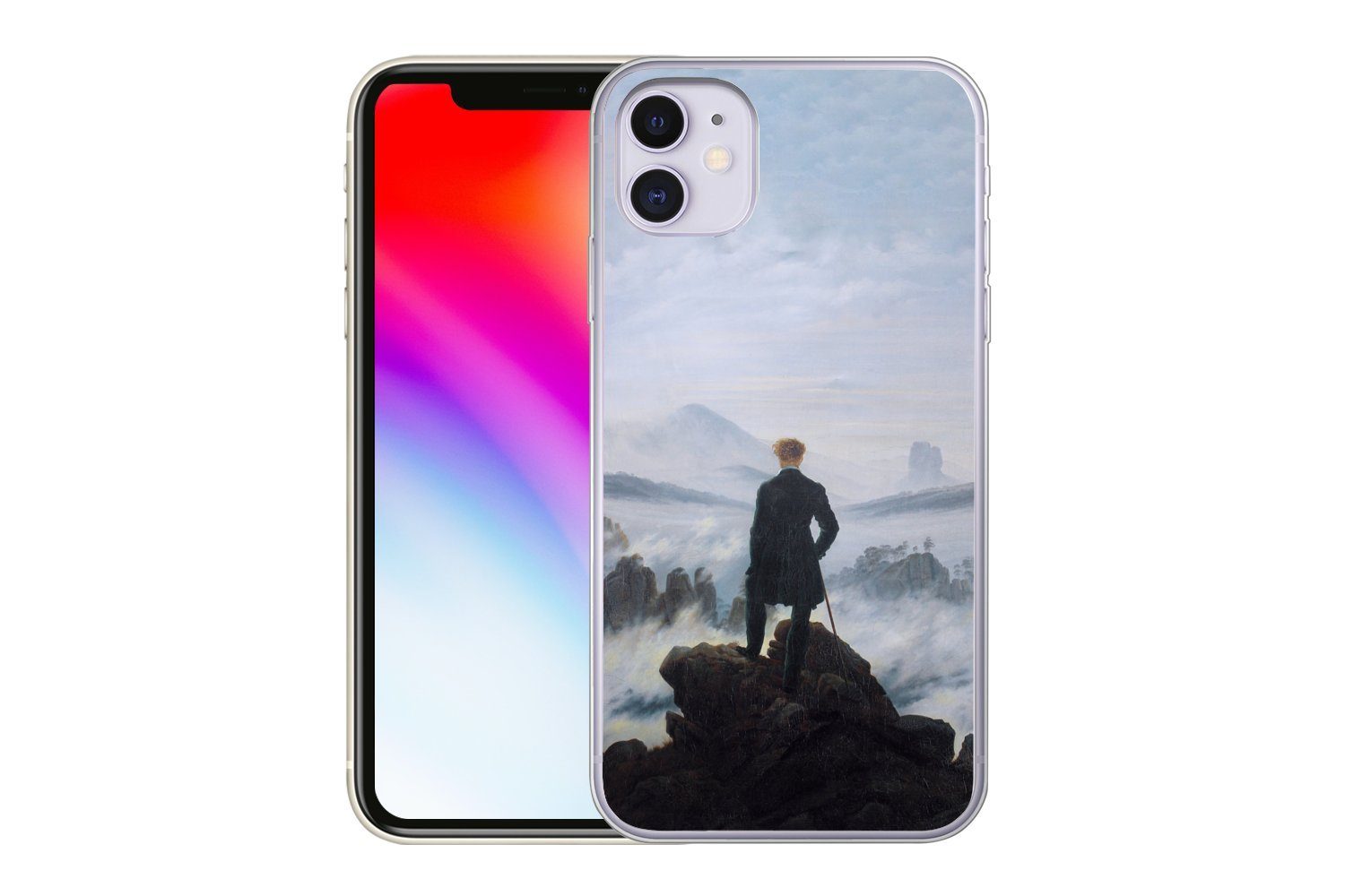 MuchoWow Handyhülle für Apple iPhone 11 Der Wanderer über dem Nebelmeer - Caspar David Fri, Smartphone-Bumper, Print, Handy Schutzhülle Dünn