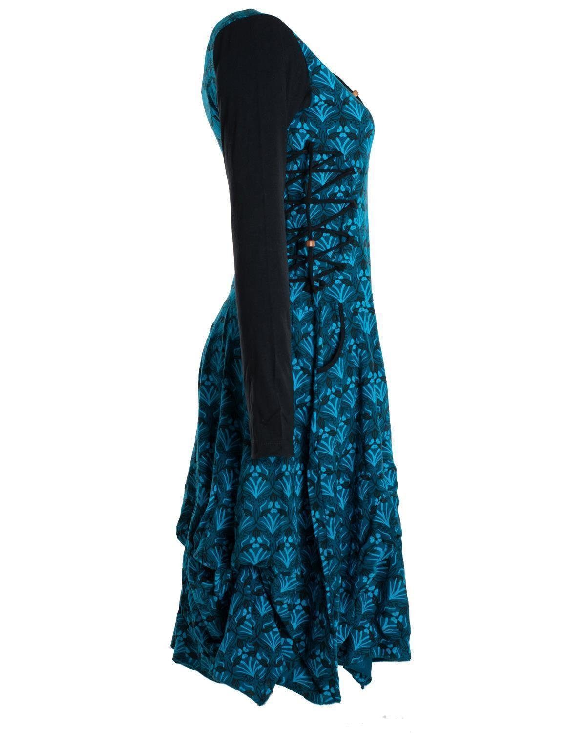 Vishes Jerseykleid Jersey-Kleid Blumenkleid Schnürung V-Ausschnitt Party-, Fest-, Ballkleid