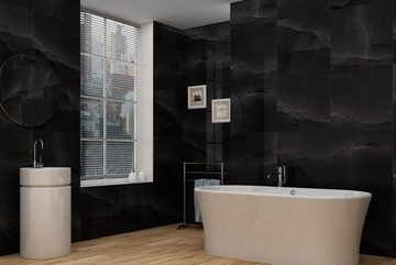 Wandfliese 1 Paket (1,44 m2) Fliesen ONYX BLACK (60 × 60 cm), hochglanz, schwarz, Küche Wand Bad Flur Wandverkleidung Duschwand Marmoroptik Steinoptik