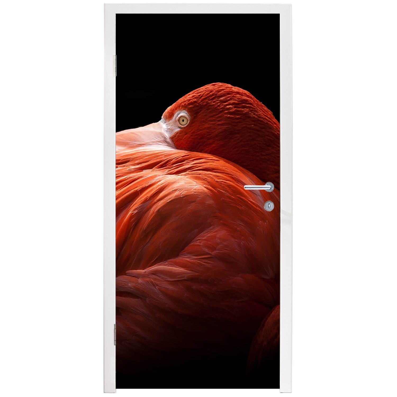 Türtapete Fototapete Türaufkleber, Rosa, MuchoWow Tür, bedruckt, Matt, Flamingo - cm 75x205 St), für Federn - (1