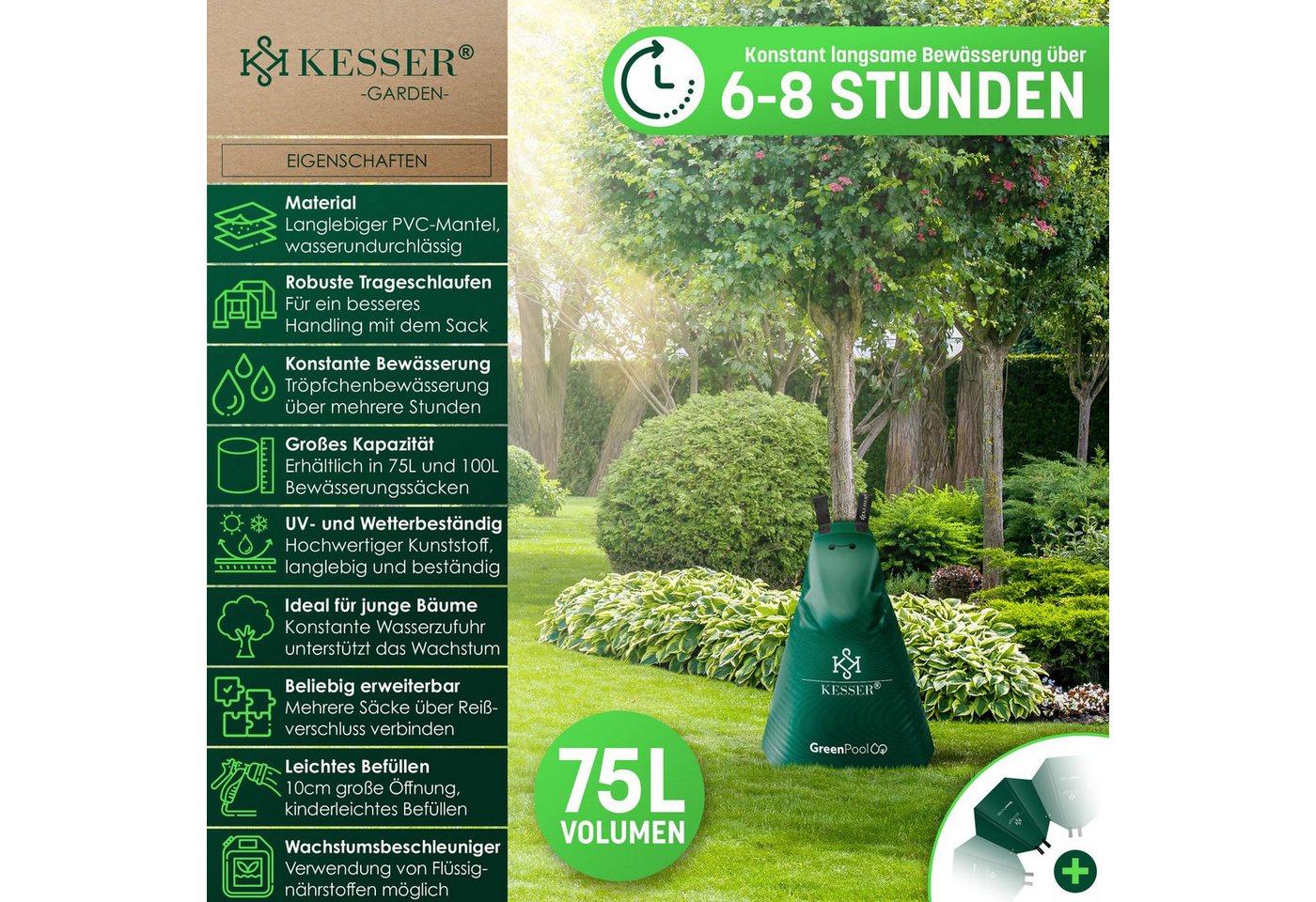 Thumbnail - KESSER Tropfer Baum-Bewässerungssack Bewässerungssystem für Bäume, (6-tlg., Bewässerungsbeutel aus UV beständigem PVC mi...
