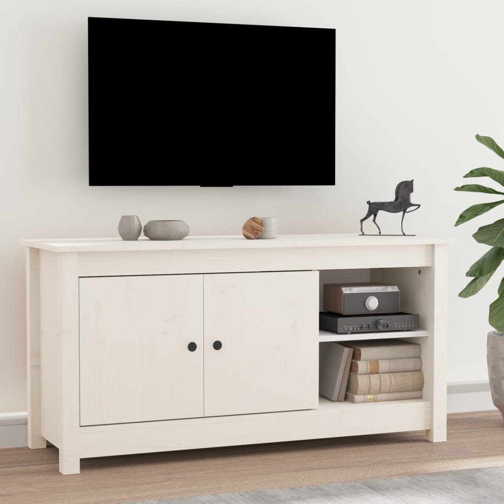 furnicato TV-Schrank Weiß 103x36,5x52 cm Massivholz Kiefer