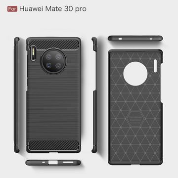 CoverKingz Handyhülle Huawei Mate 30 Pro Handy Hülle Schutzhülle Silikon Cover Carbon farben 16,58 cm (6,5 Zoll), Handyhülle Bumper Silikoncover Softcase Carbonfarben