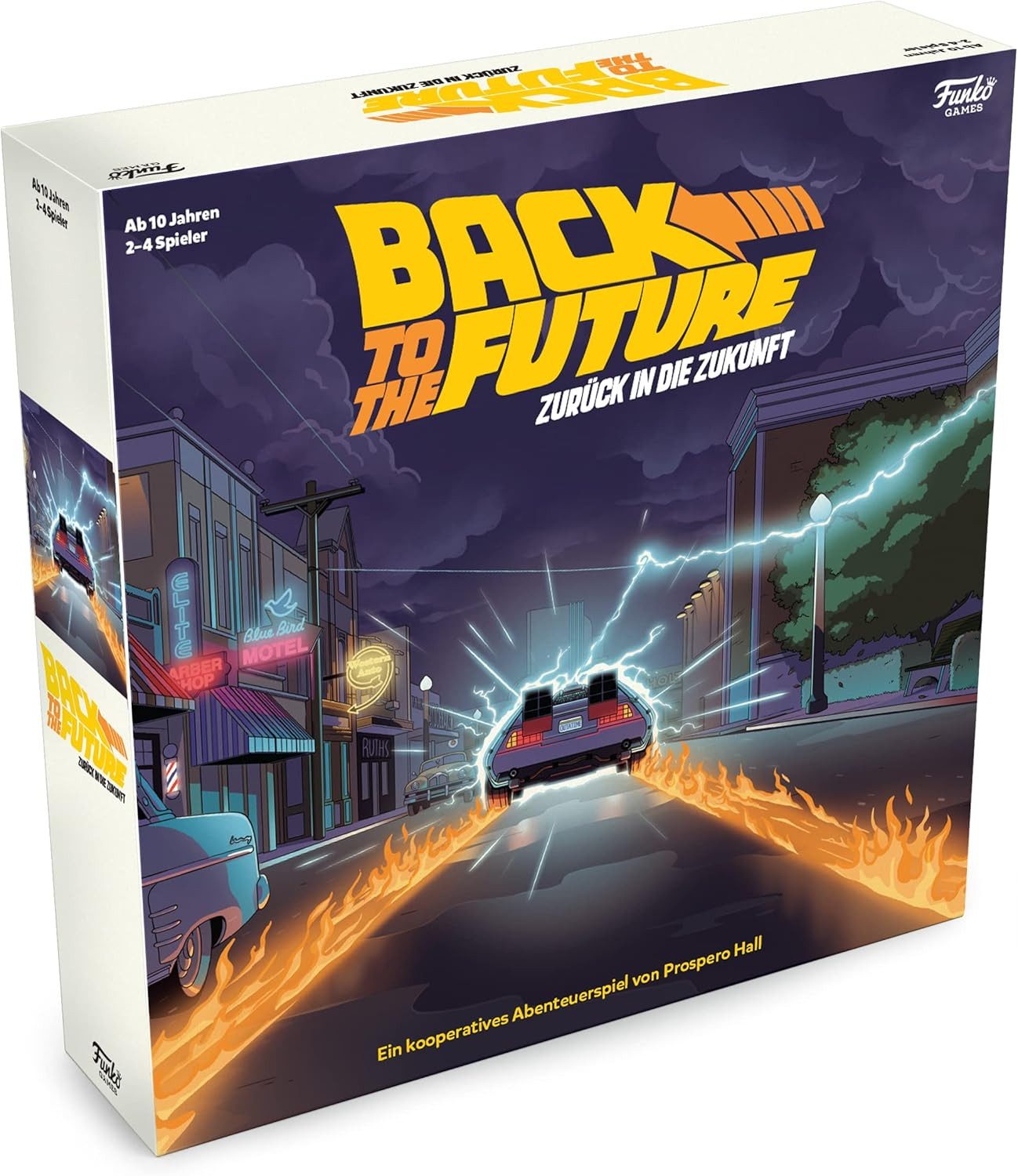 Funko Spiel Back to the Future (deutsch), Brettspiel, Enthält DeLorean-Zeitmaschine und 7 Miniaturen