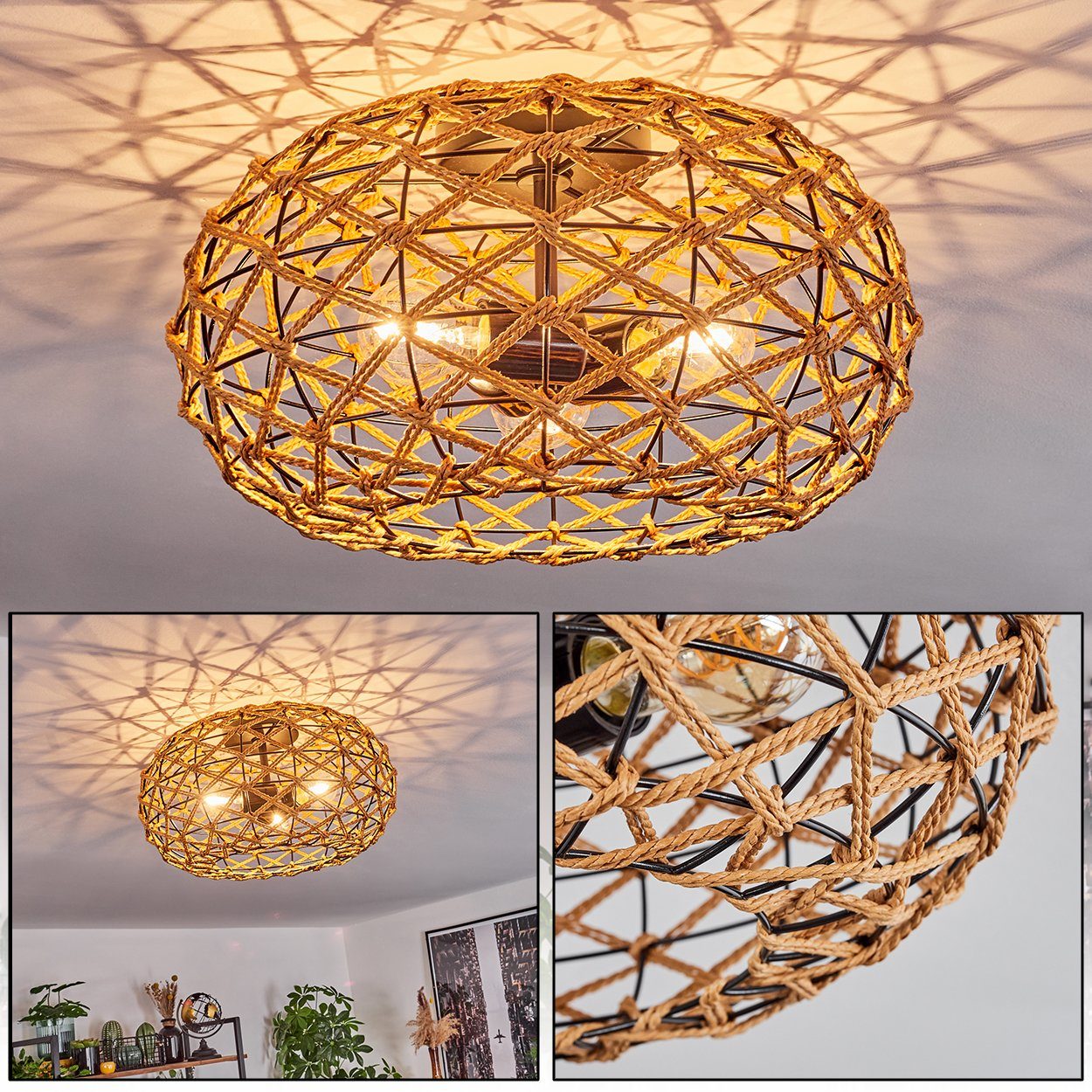 hofstein Deckenleuchte moderne Deckenlampe aus Holz/Rattan/Metall günstig online kaufen