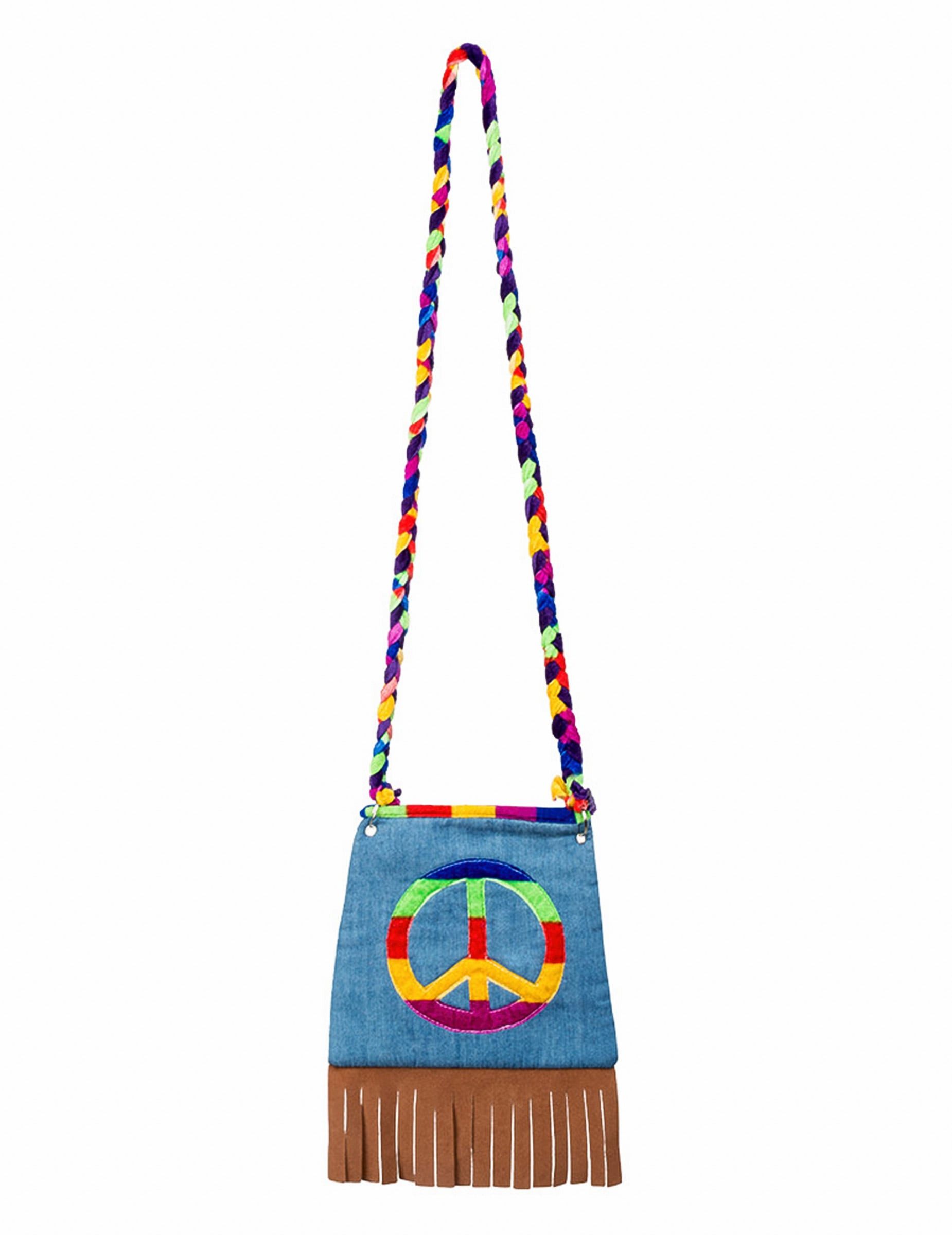 atosa Kostüm Hippie-Handtasche für Erwachsene bunt