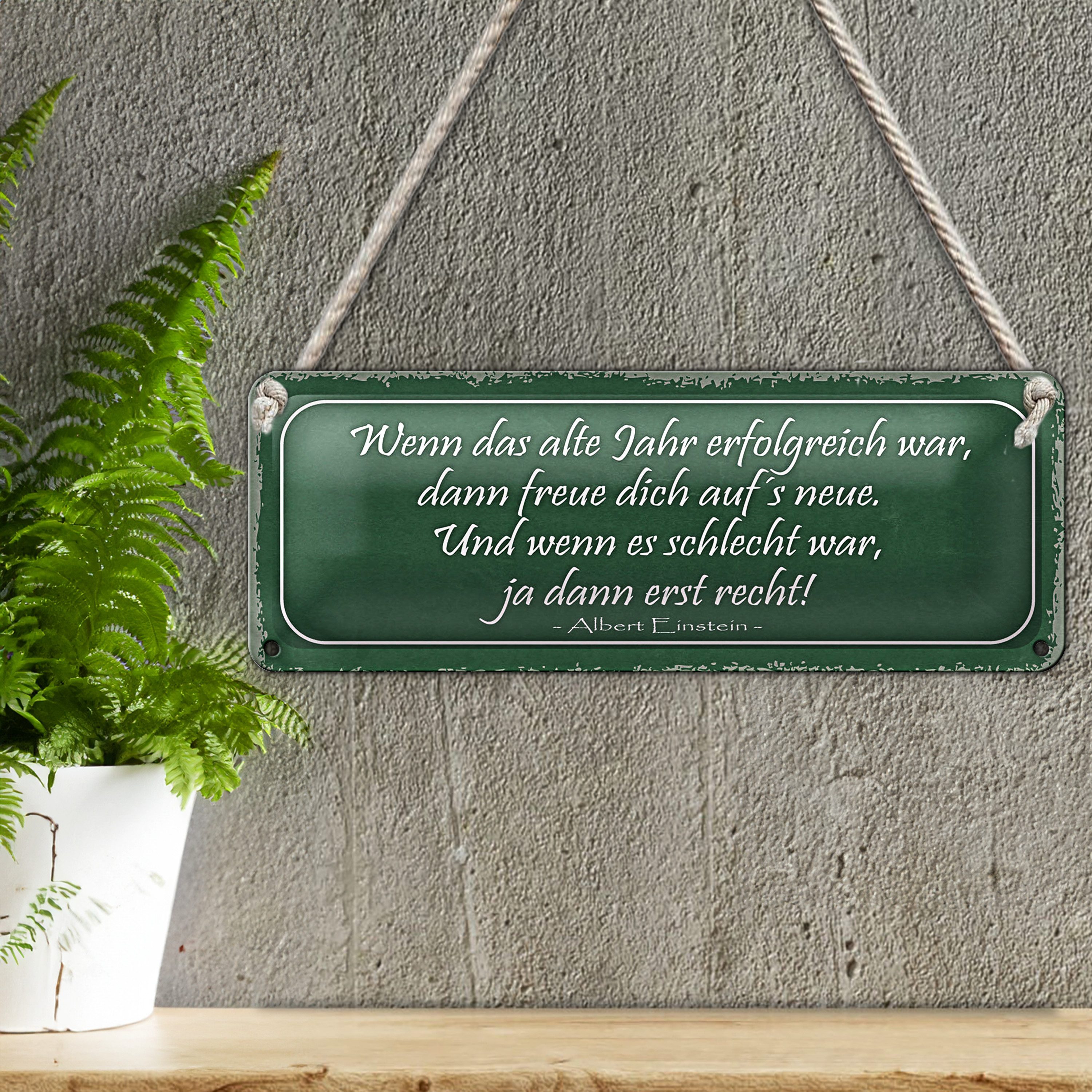 Roomando Metallschild Blechschild Spruch 27x10cm wenn das alte Jahr erfolgreich Dekoration
