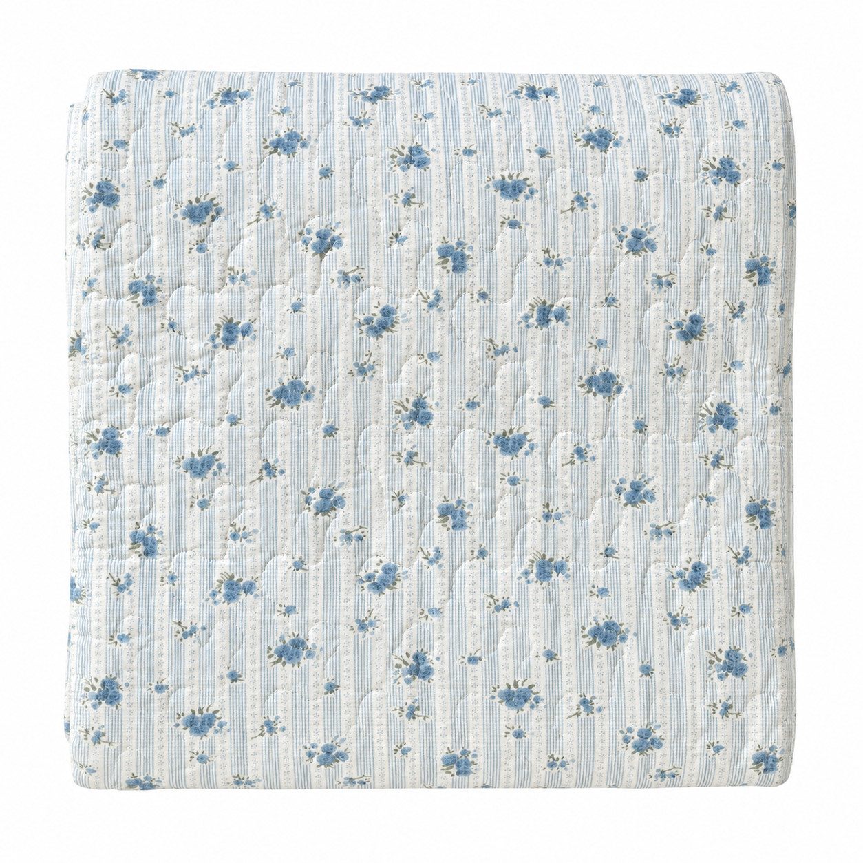 Wohndecke Rosalie-Französisch-Blau, AU Maison, Quilt-Optik aus Baumwolle 140 × 180 cm