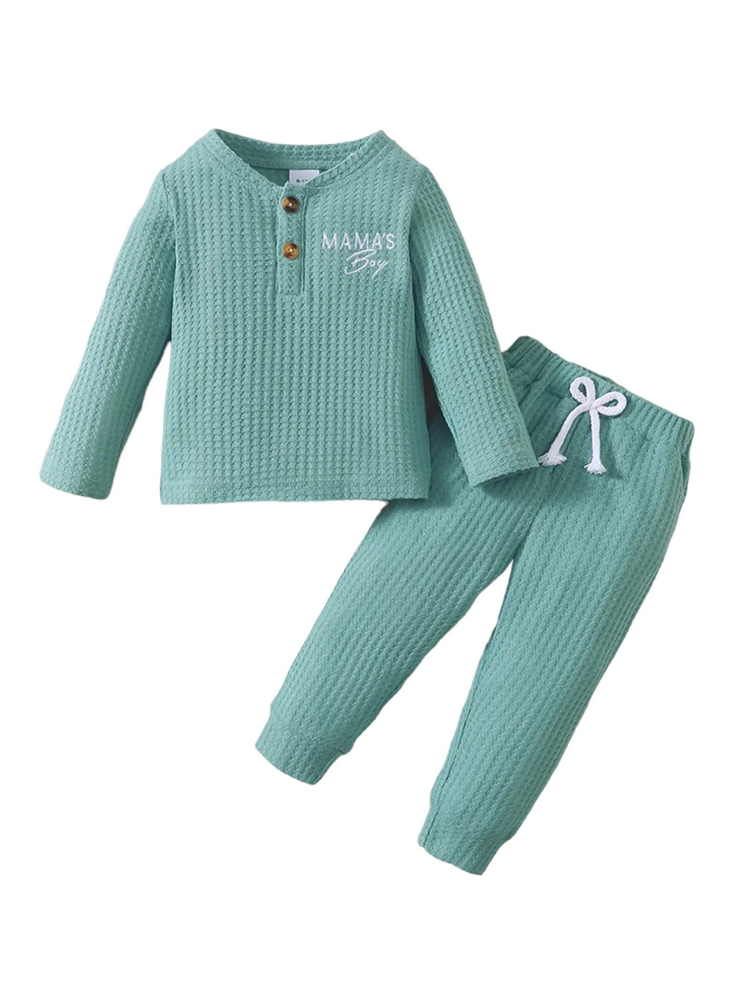 Lapastyle Langarmshirt & Hose Einfarbiges Langarm-Oberteil mit Henley-Kragen und Hose für Jungen Exquisite und schöne Briefstickerei
