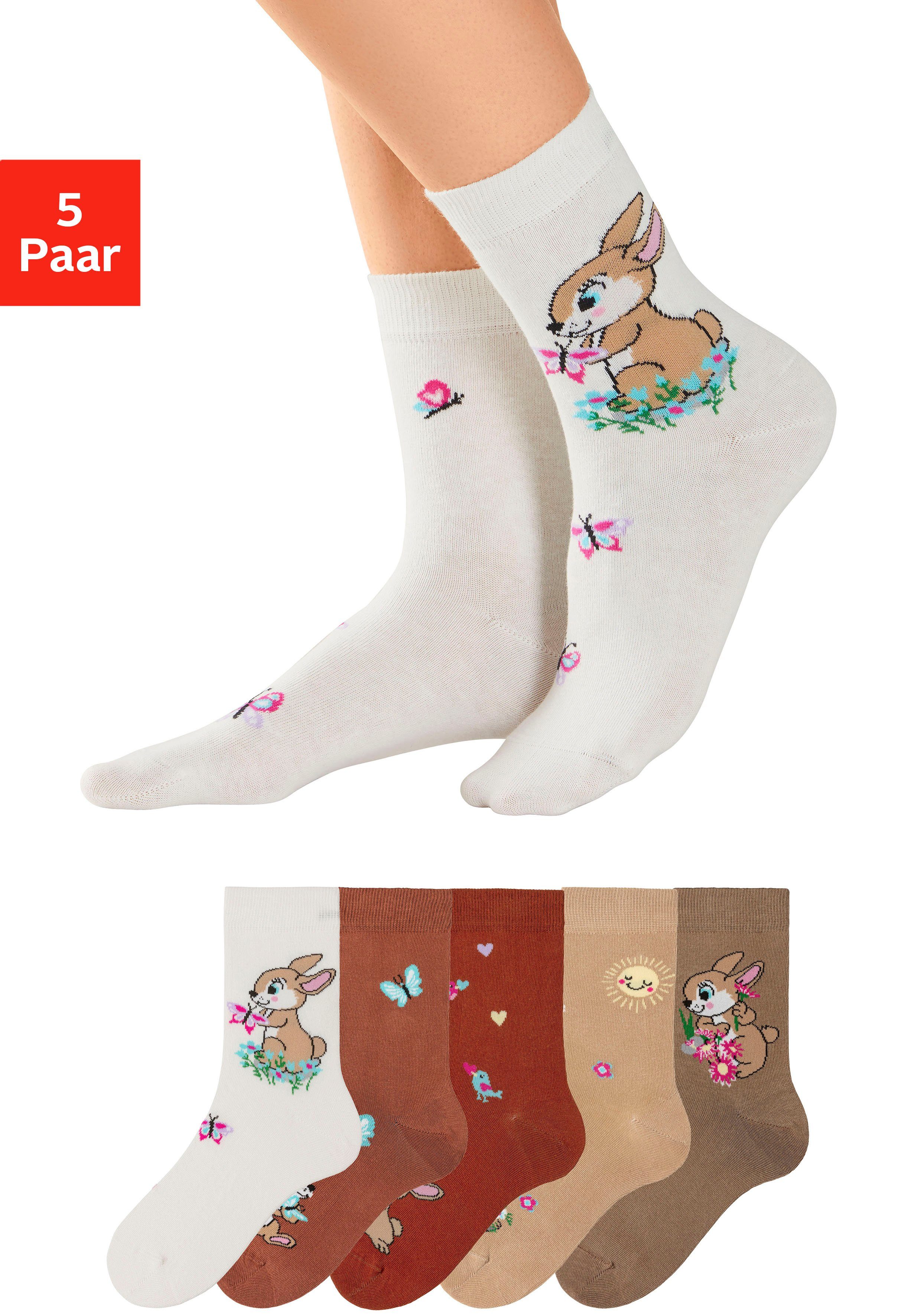 H.I.S Basicsocken Kinder Damen Socken Motivsocken (Packung, 5-Paar, Gr. 23-26 bis 39-42) mit Hasen Motiven