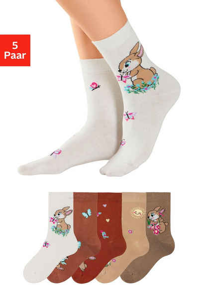 H.I.S Basicsocken (Packung, 5-Paar) mit Hasen Motiven