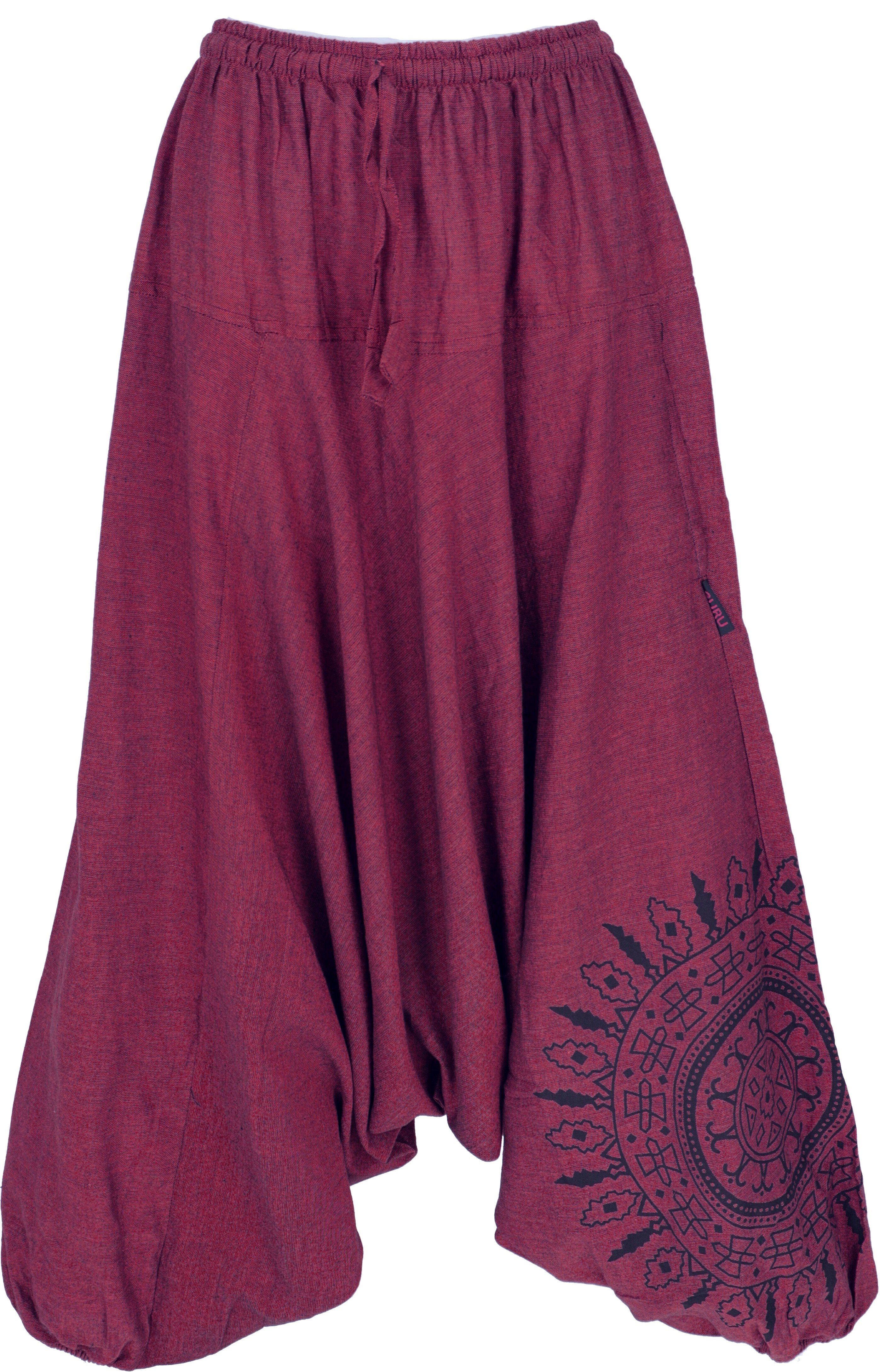 Guru-Shop Relaxhose Haremshose Pluderhose, Pumphose mit Mandala,.. Ethno Style, alternative Bekleidung weinrot