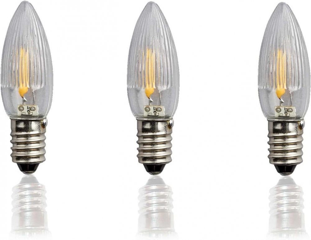 x Hellum 0,5W 3 klar LED-Leuchtmittel Filament LED-Riffelkerze E10 Hellum teilgeriffelt 12V