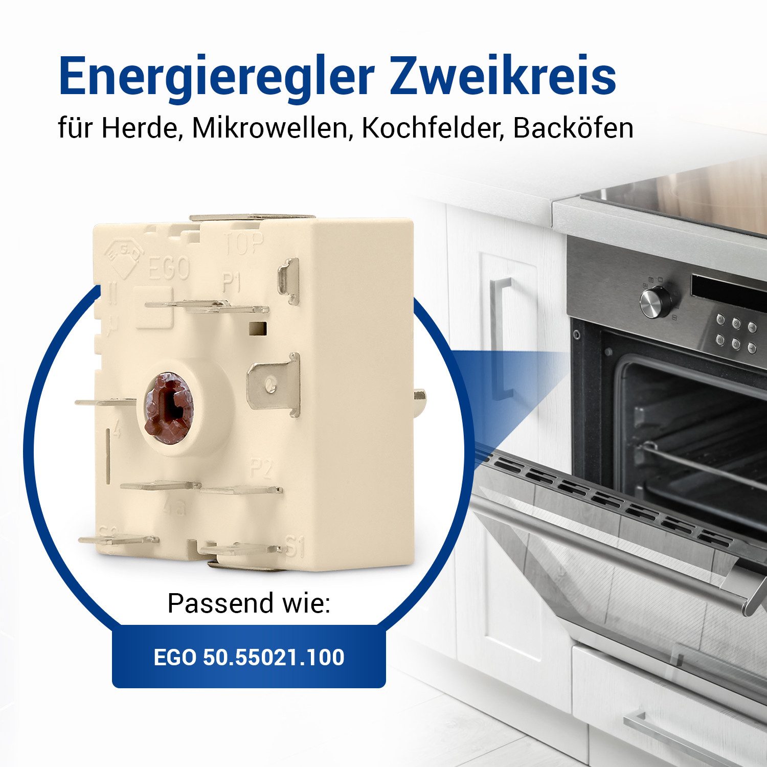 VIOKS Schalter Energieregler Ersatz für EGO 50.55021.100, mit integrierter Zweikreis-Schaltung für Kochfeld Herd