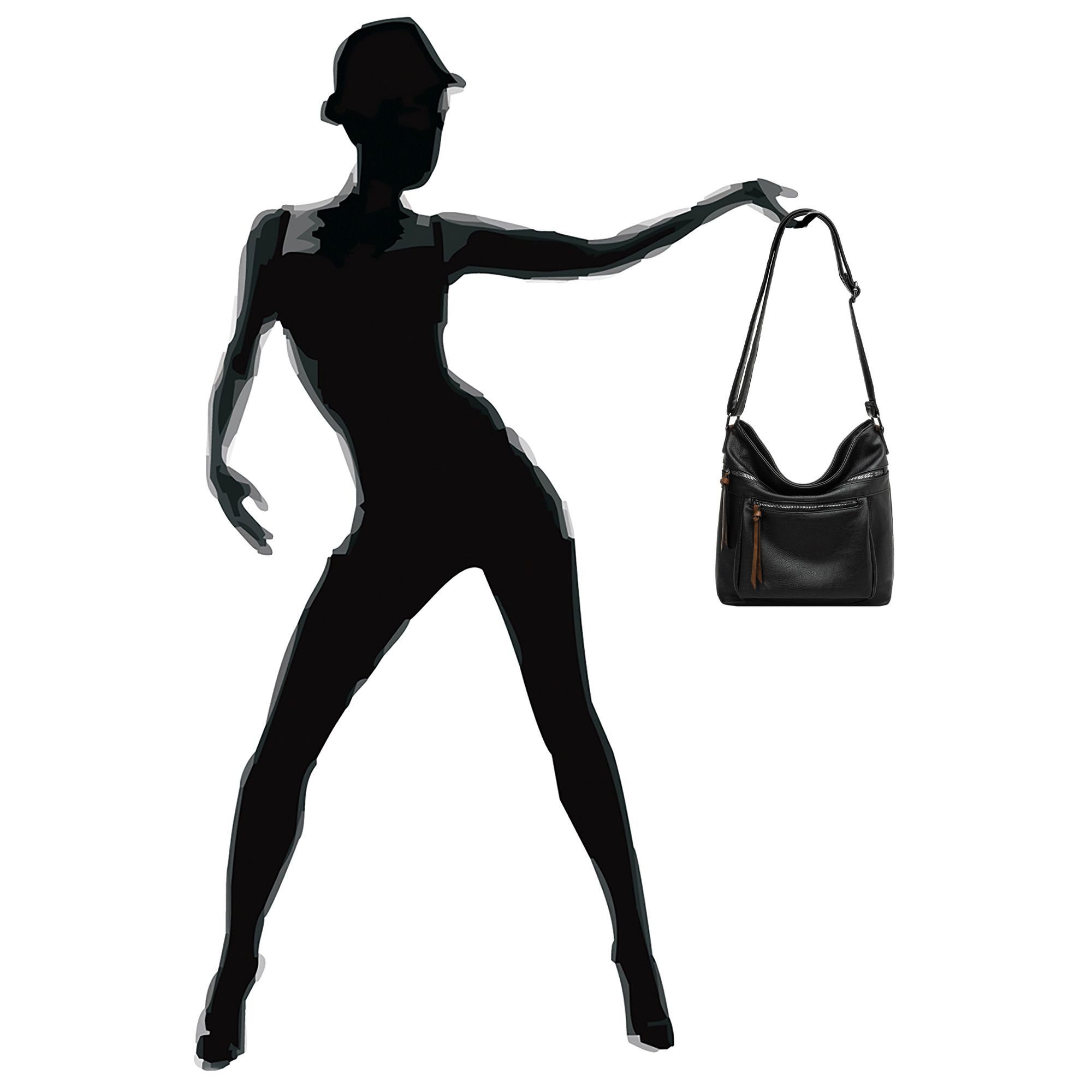 cognac schwarz Bag Umhängetasche mittelgroße Umhängetasche / Caspar elegante Damen sportlich TS1070 Crossbody