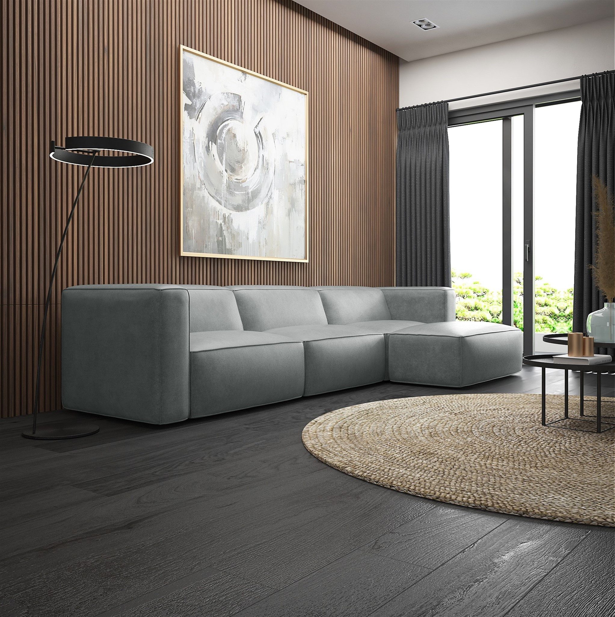 Fun Möbel Ecksofa Designersofa Sofa HELMER in Stoff Pola, Ottomane Rechts oder Links, Rundumbezug