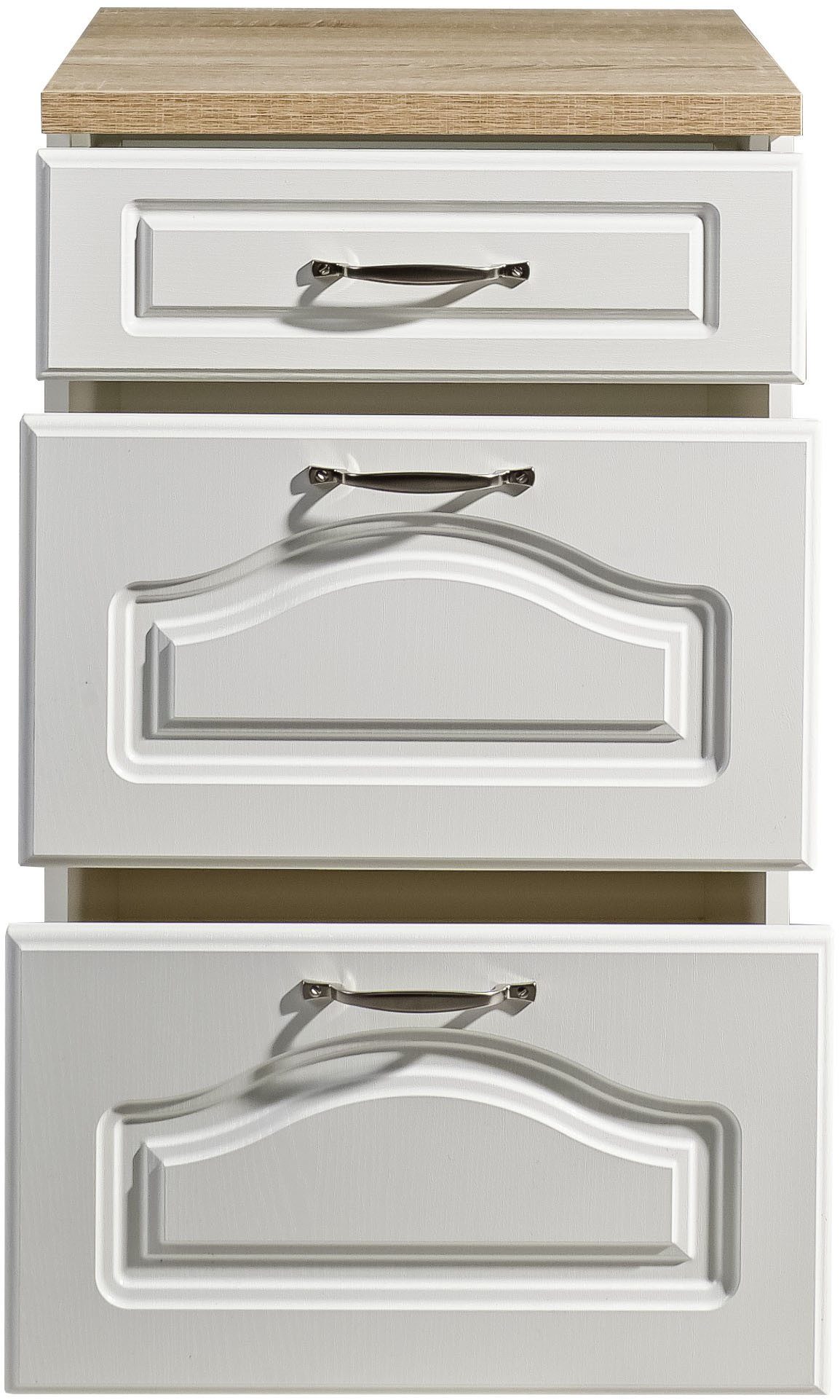 wiho Küchen Unterschrank Linz 50 cm breit, mit 2 großen Auszügen, in Landhaus-Optik – Bild 3 von 4