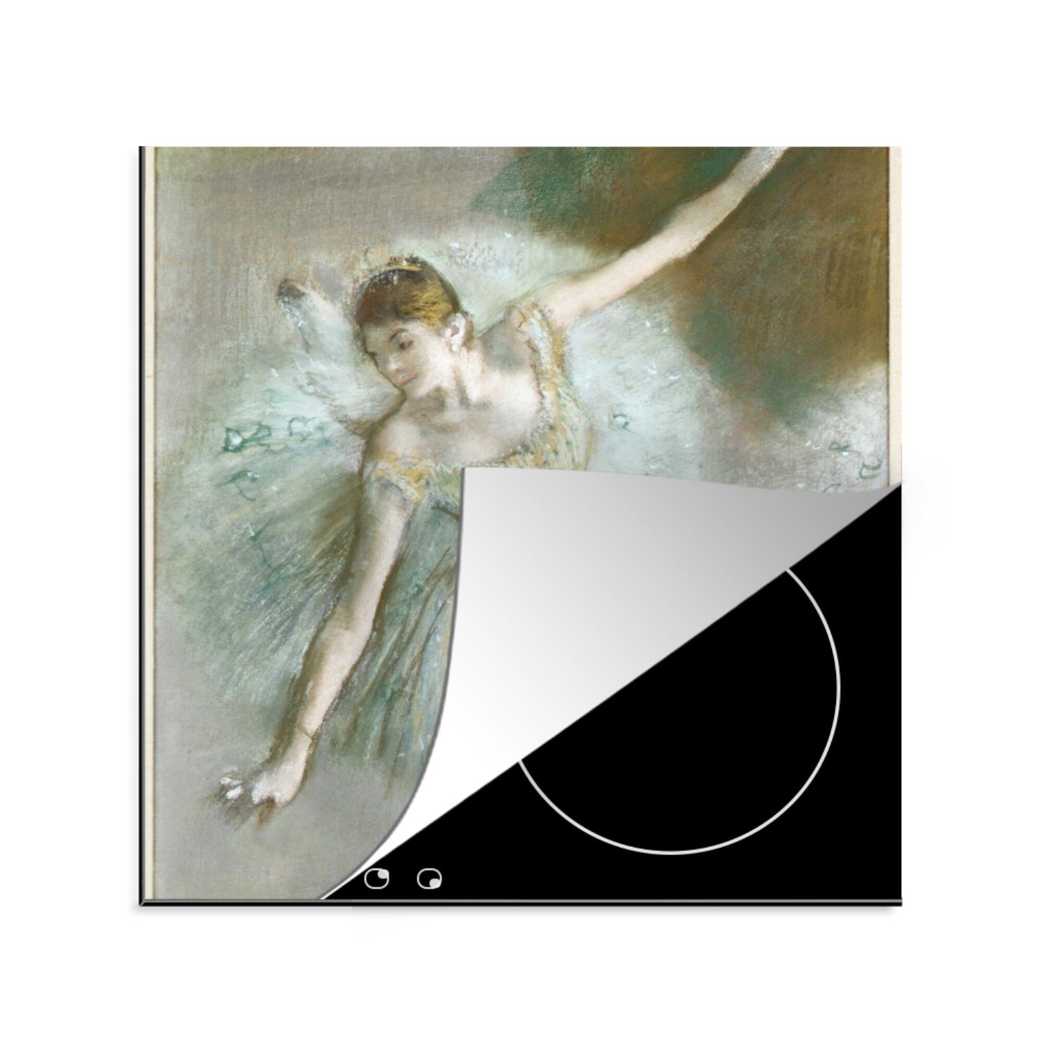 (1 MuchoWow in Arbeitsplatte Degas, Edgar tlg), Grün von Ceranfeldabdeckung, - 78x78 Herdblende-/Abdeckplatte Tänzerin für Vinyl, cm, Gemälde küche
