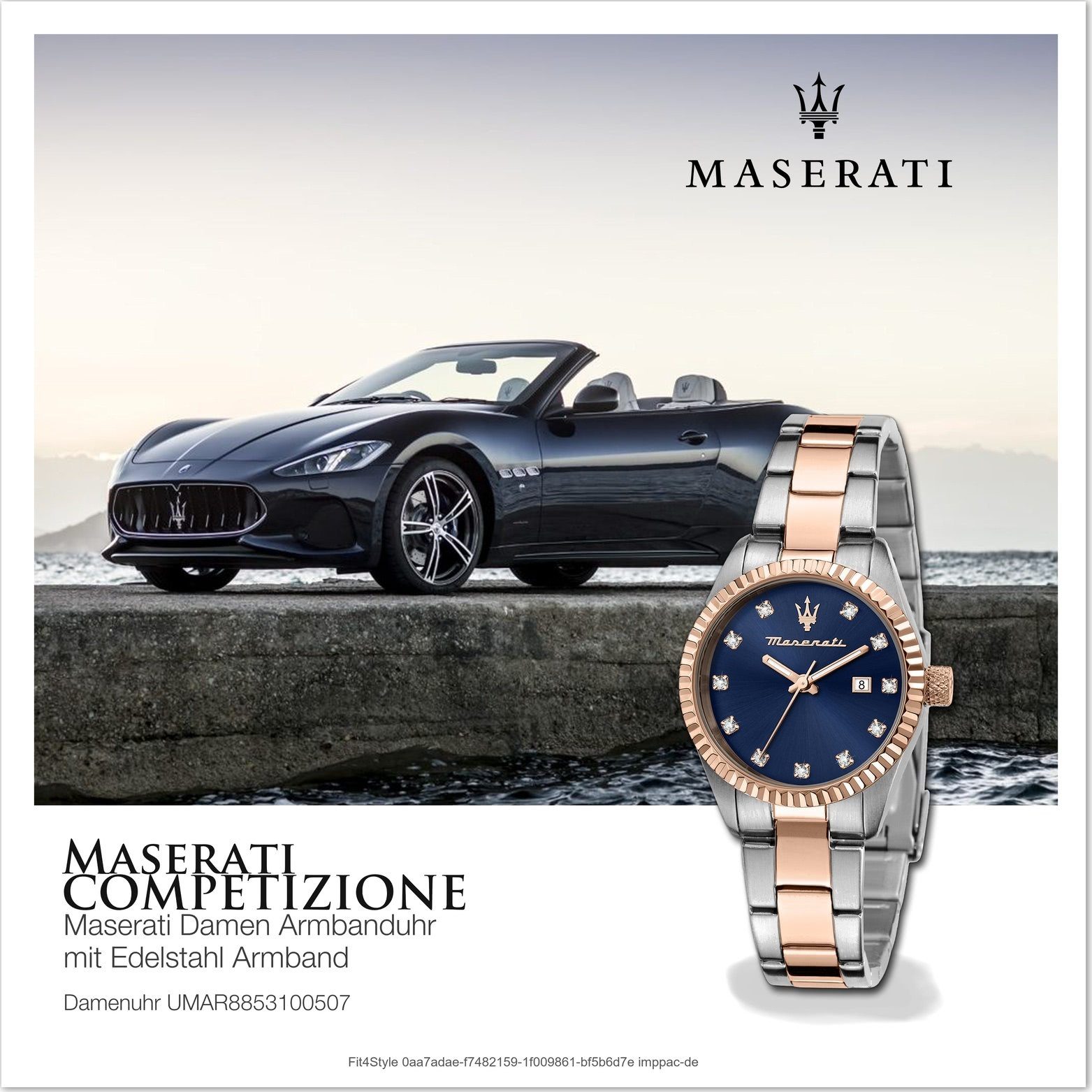 MASERATI Quarzuhr Damenuhr Analog, Uhr Gehäuse, (ca. mittel Edelstahlarmband, Edelstahl blau Maserati rundes 31mm)
