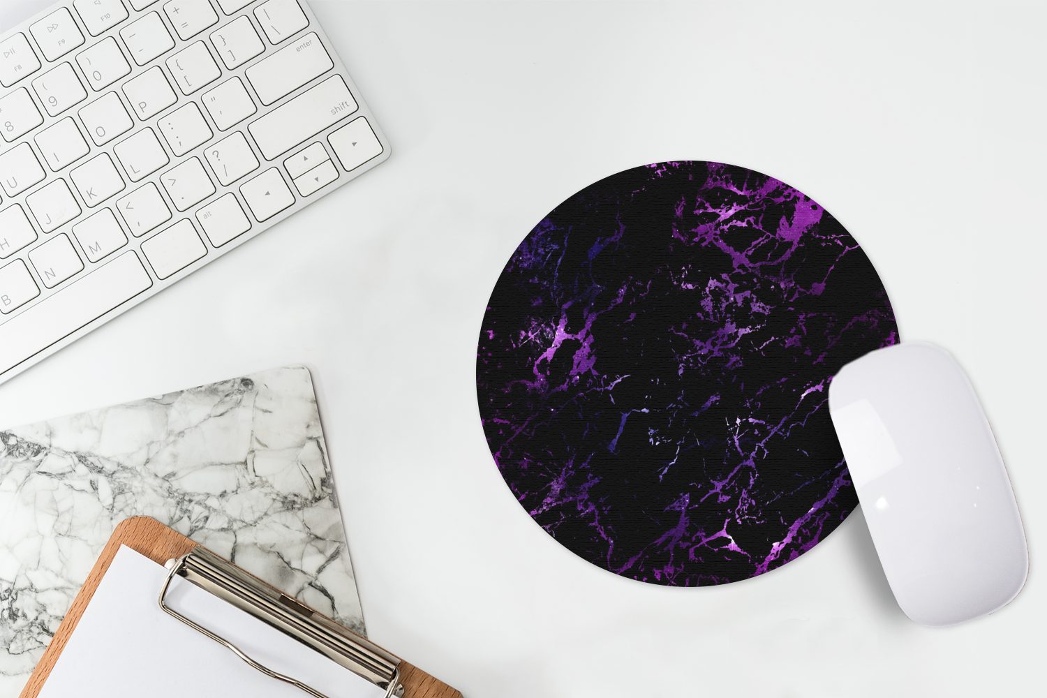 MuchoWow Mauspad Universum - Marmor - Lila - Muster (1-St), Büro für Tastatur und Maus, Mousepad Gaming, Rund 20x20 cm