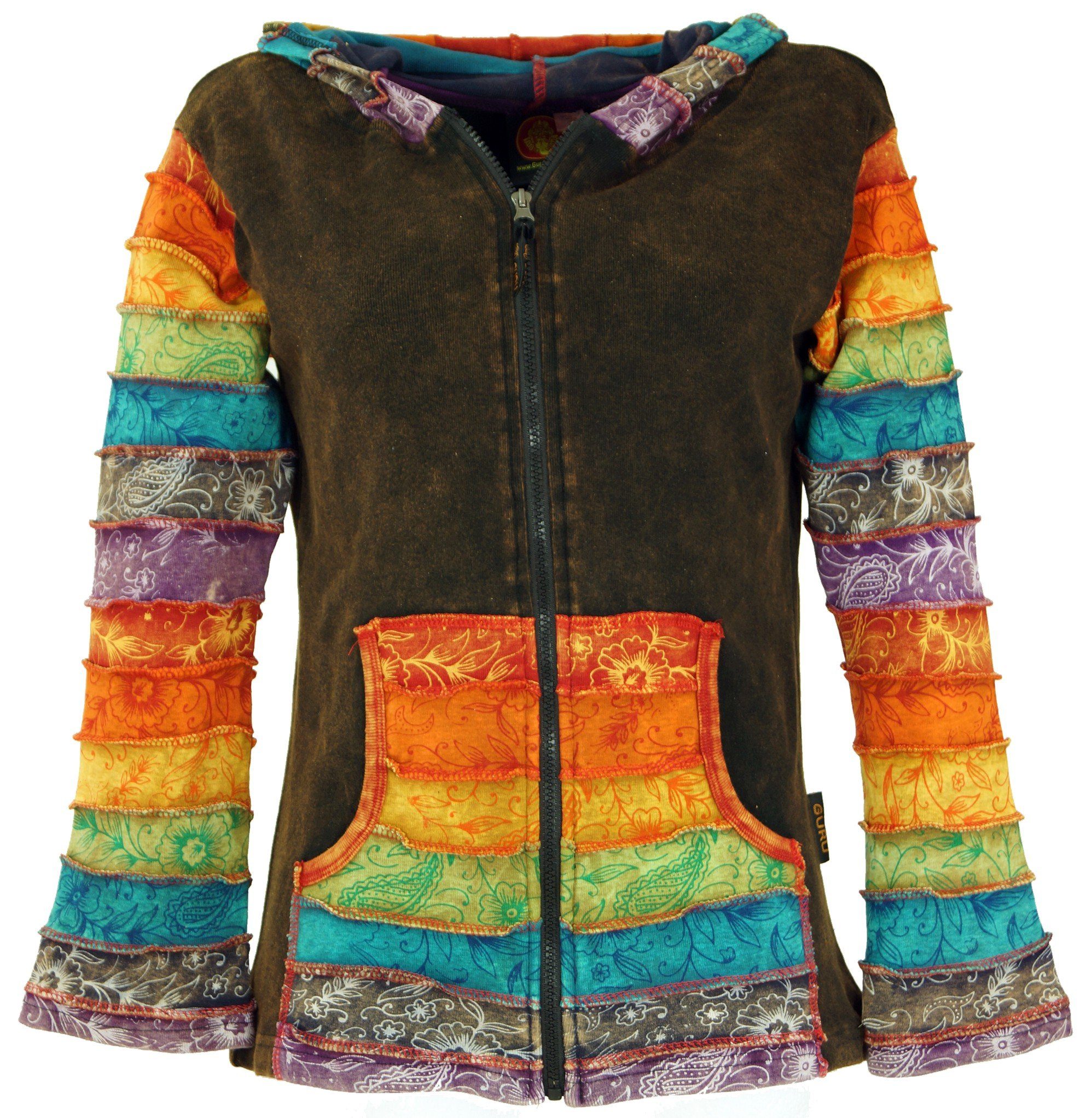 Bekleidung Langjacke Guru-Shop Jacke.. Patchwork alternative Modell Stonewash Regenbogen 5