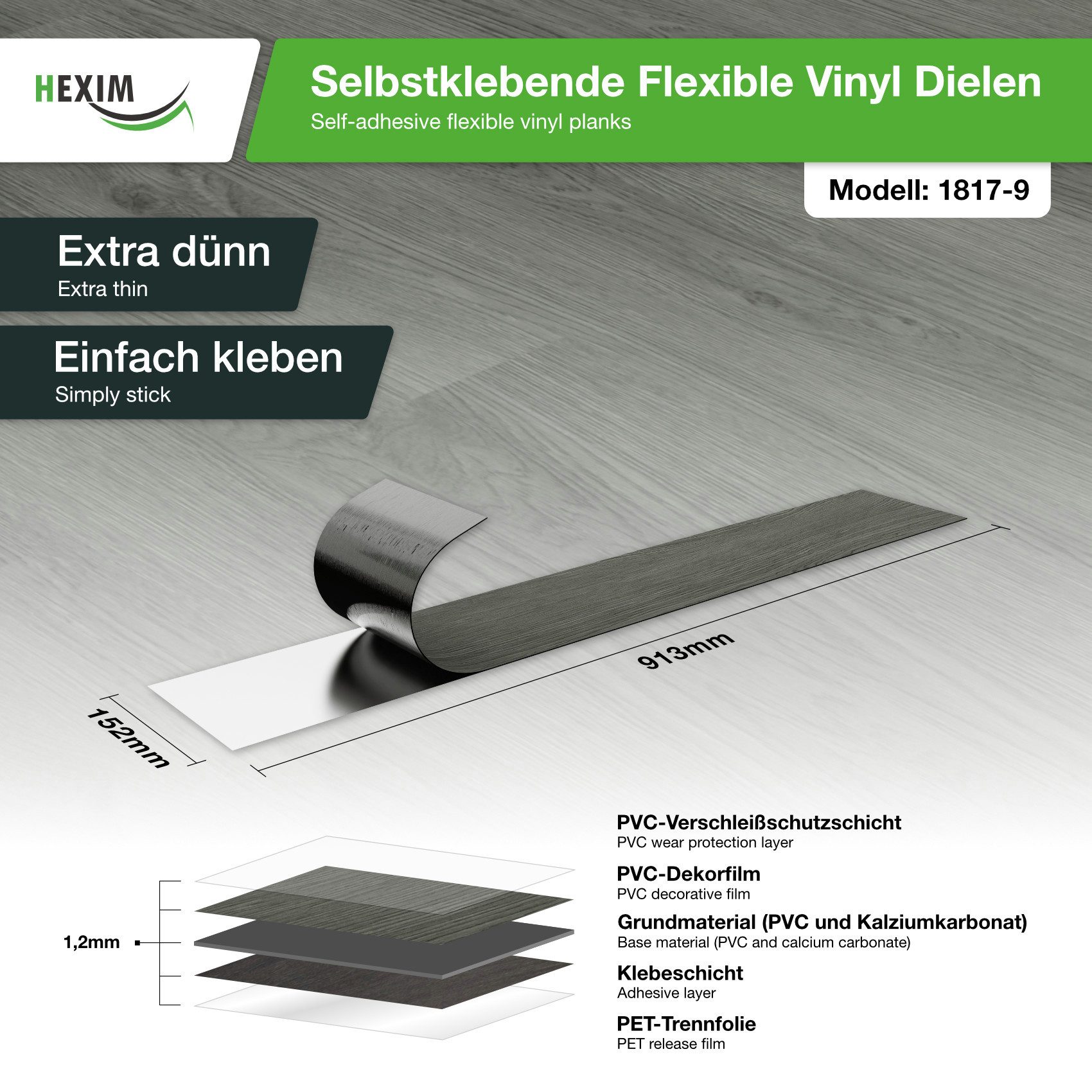 Hexim Vinylboden, Vinyldielen 0,97m² selbstklebend PVC Wandverkleidung Bode günstig online kaufen