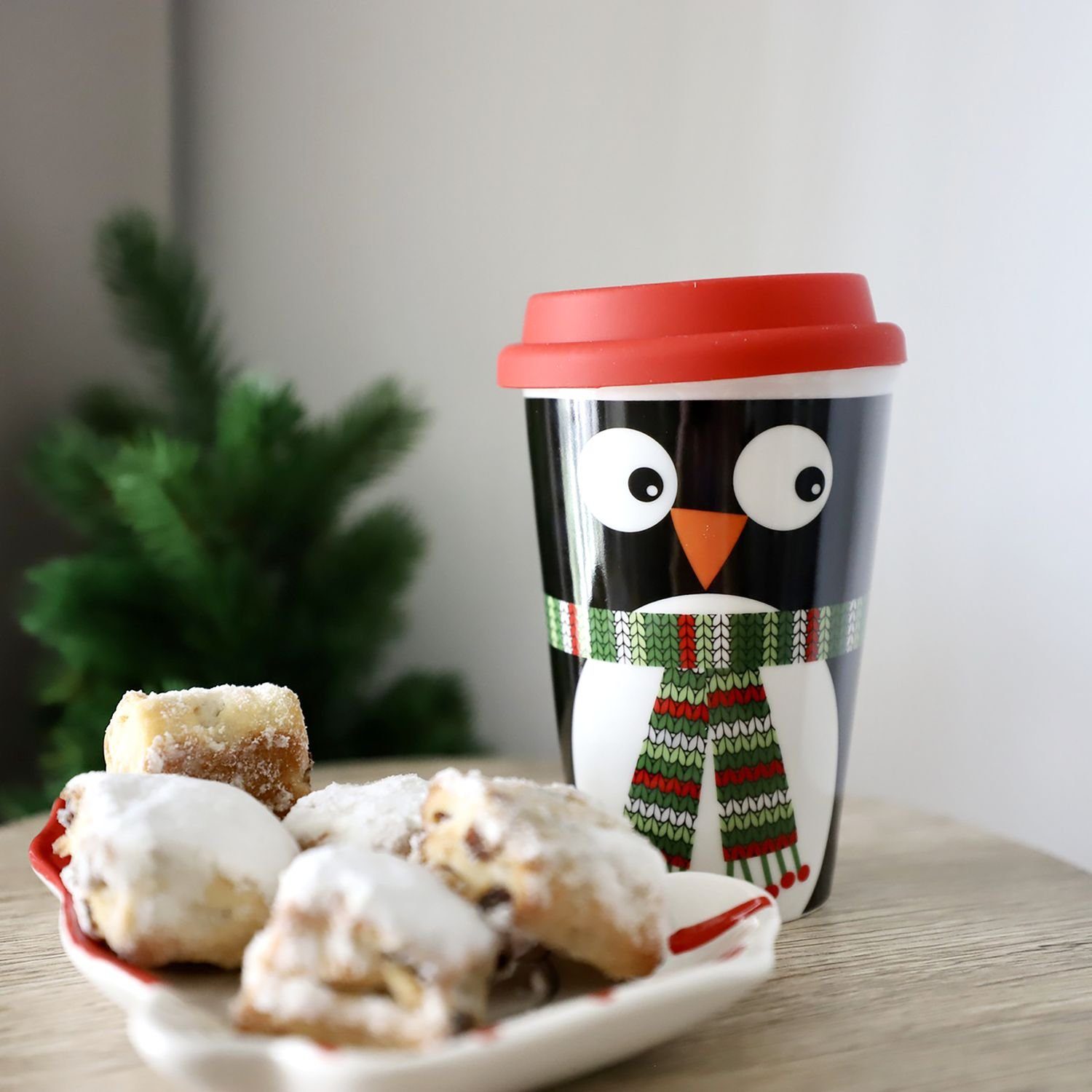 BURI Trinkflasche Porzellan Weihnachtsbecher to go 350ml Kaffeebecher Isobecher Thermobe