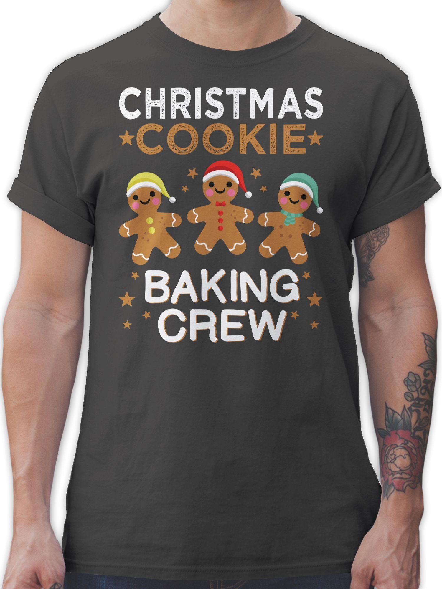 Crew Weihachten Christmas Cookie Baking T-Shirt Lebkuchenmännchen Shirtracer Dunkelgrau 3 Kleidung