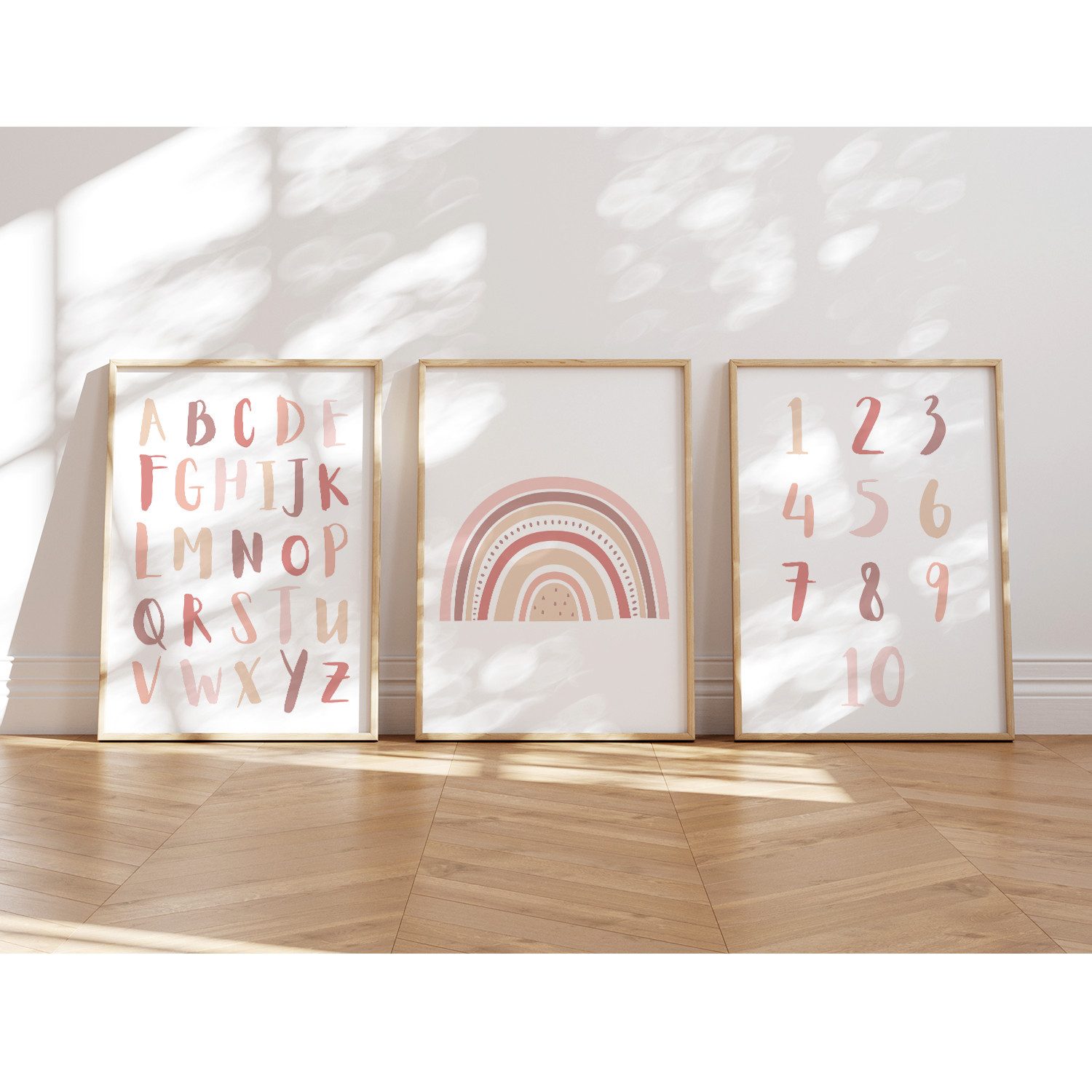 MeinBaby123® Poster Lernposter, Bilder Kinderzimmer Deko, Buchstaben, Alphabet, Zahlen, Mathe, Formen