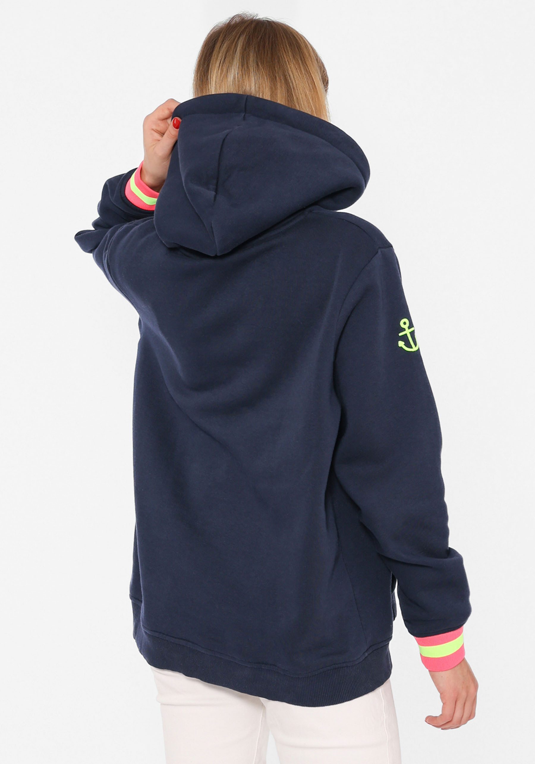 Zwillingsherz Hoodie Langarm, Kapuze, Neon-Details, Kordelzug, Frontprint, Kängurutasche
